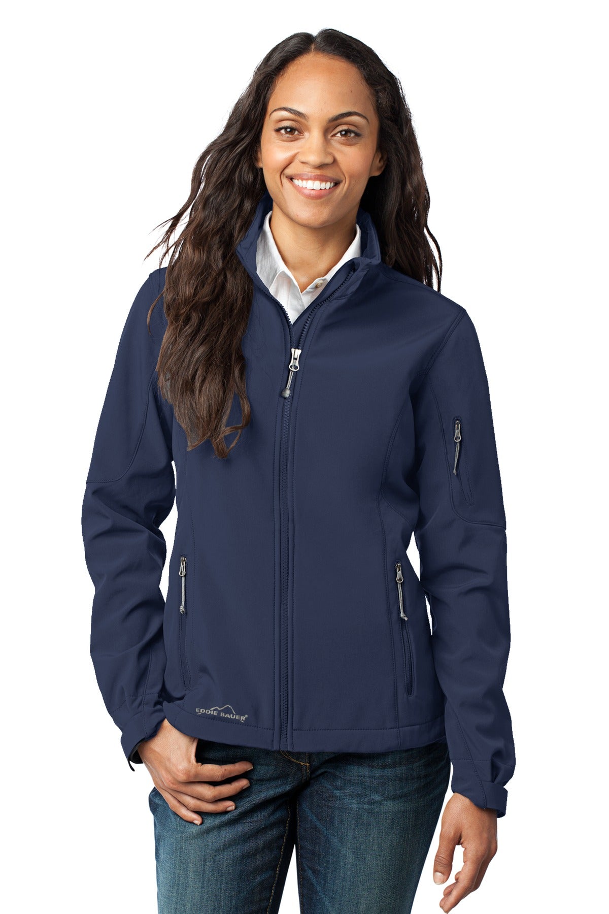 Custom River Blue Navy Women's Soft Shell Jacket EB531, personalized by SanCanDo Swag in Argyle, TX