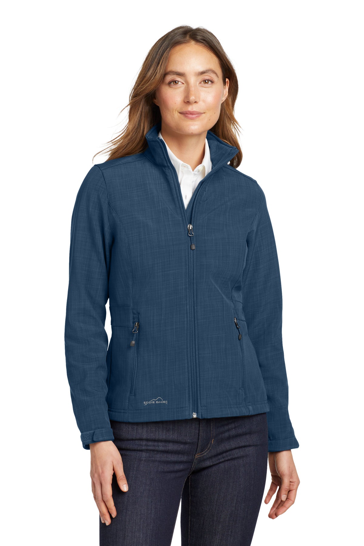 Custom Blue Shaded Crosshatch Soft Shell Jacket EB533, personalized by SanCanDo Swag in Argyle, TX