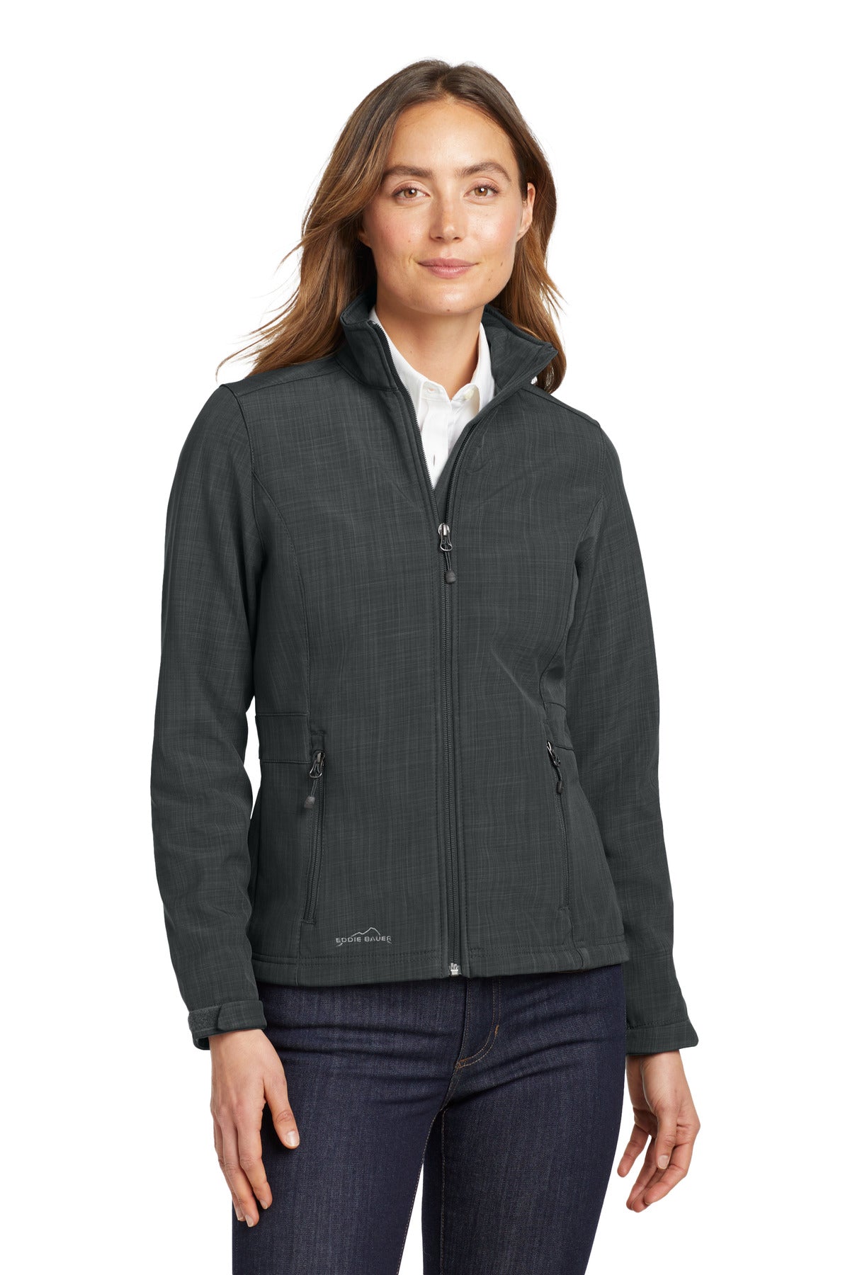 Custom Grey Shaded Crosshatch Soft Shell Jacket EB533, personalized by SanCanDo Swag in Argyle, TX
