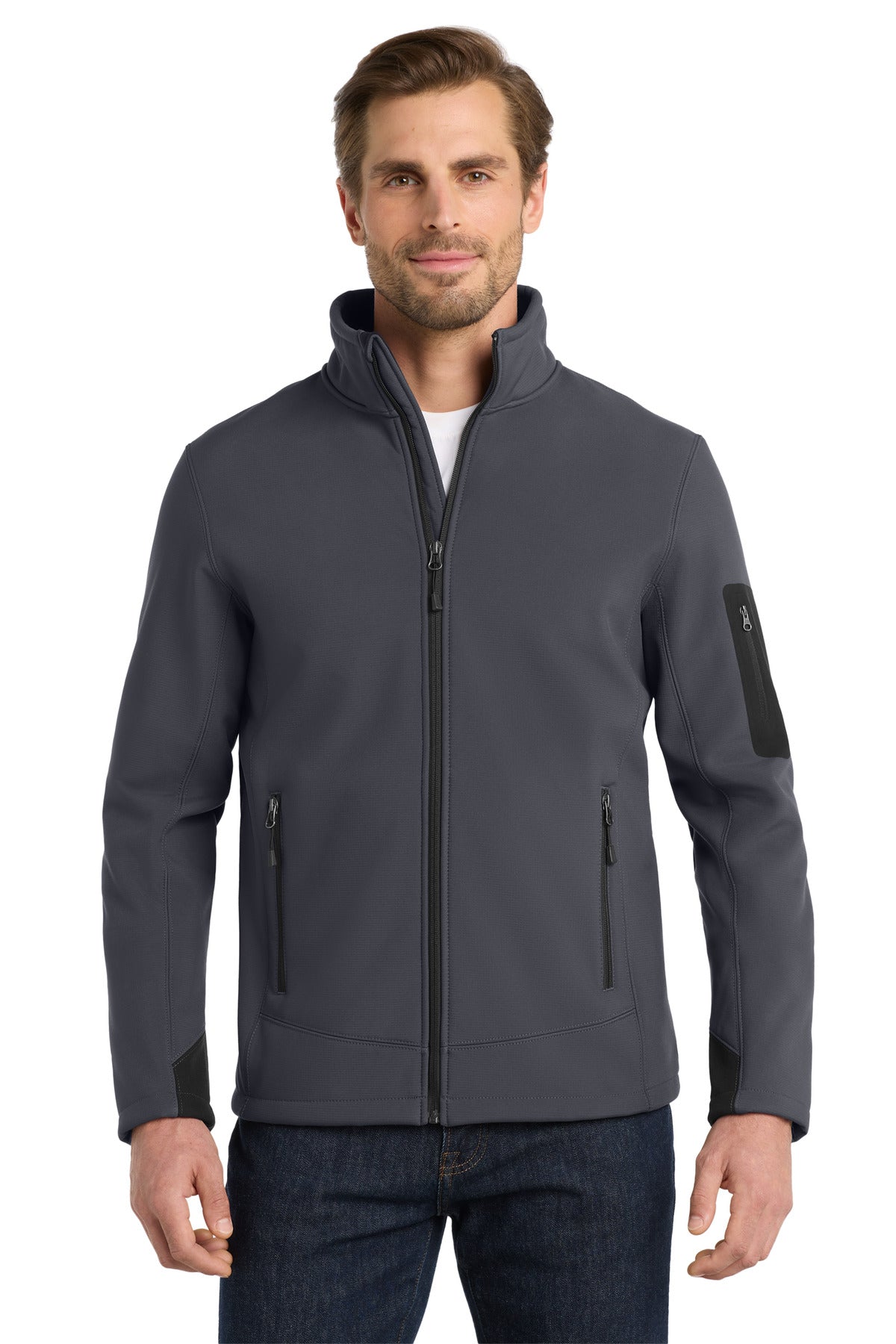 Custom Grey Steel Rugged Ripstop Soft Shell Jacket EB534, personalized by SanCanDo Swag in Argyle, TX