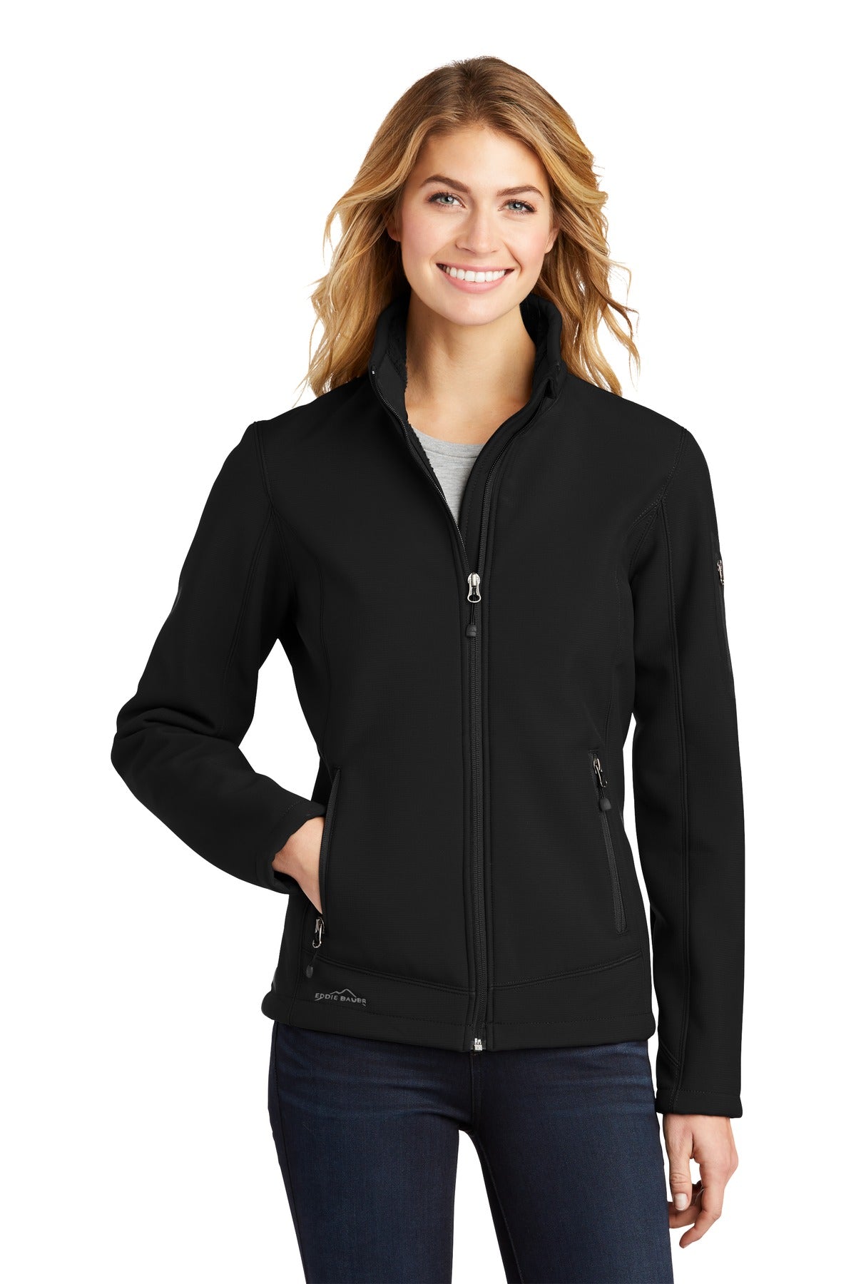 Custom Black Women's Rugged Ripstop Soft Shell Jacket EB535, personalized by SanCanDo Swag in Argyle, TX