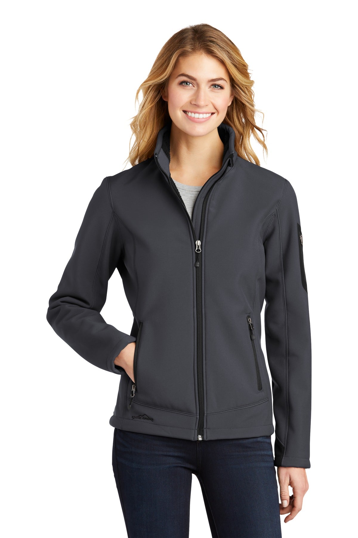 Custom Grey Steel Women's Rugged Ripstop Soft Shell Jacket EB535, personalized by SanCanDo Swag in Argyle, TX