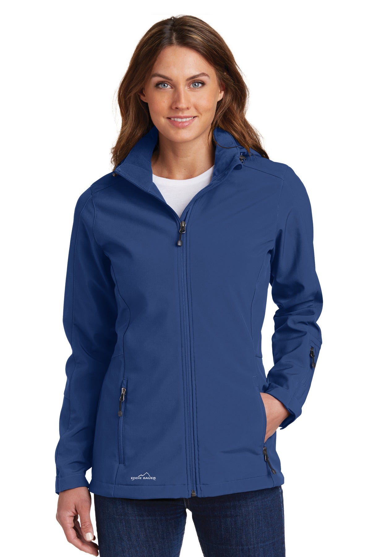 Custom Admiral Blue Women's Hooded Soft Shell Parka EB537, personalized by SanCanDo Swag in Argyle, TX