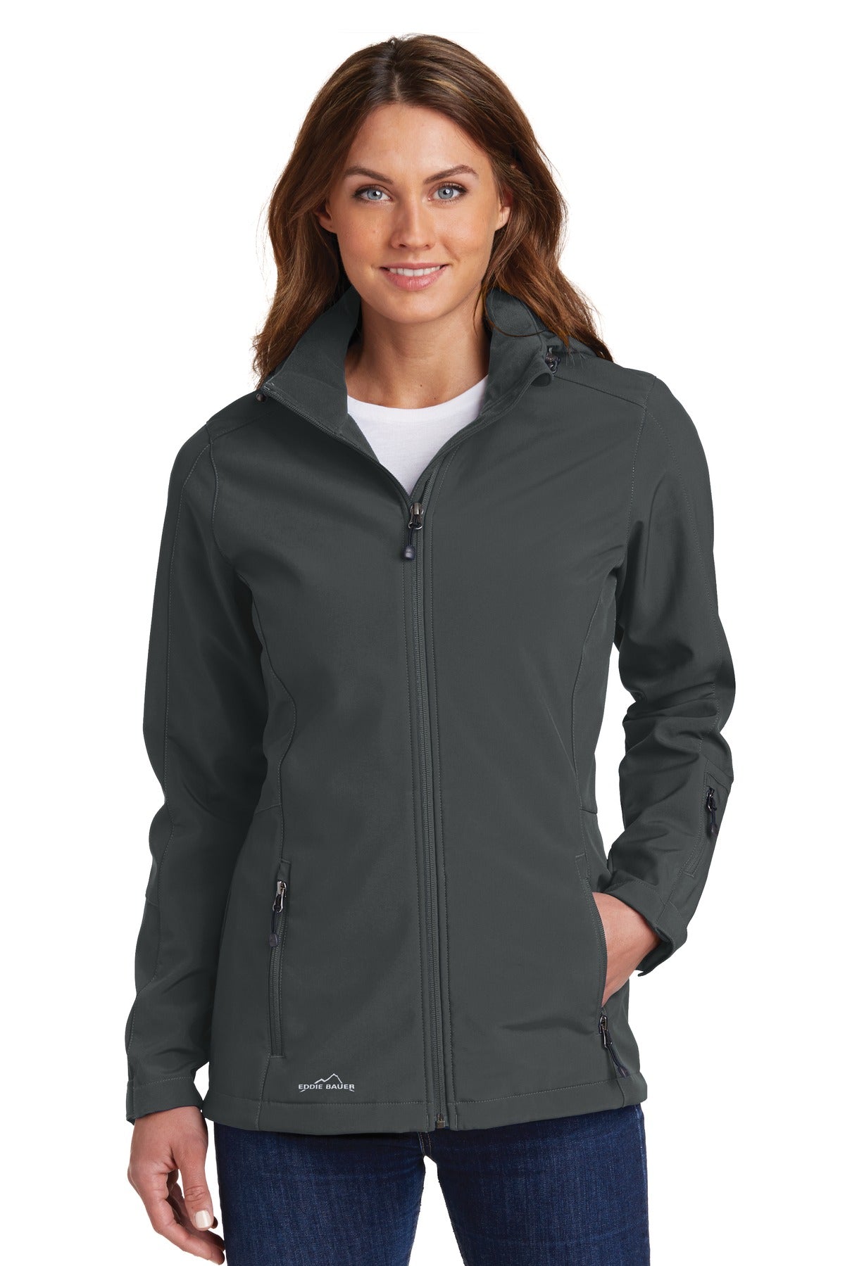 Custom Grey Steel Women's Hooded Soft Shell Parka EB537, personalized by SanCanDo Swag in Argyle, TX