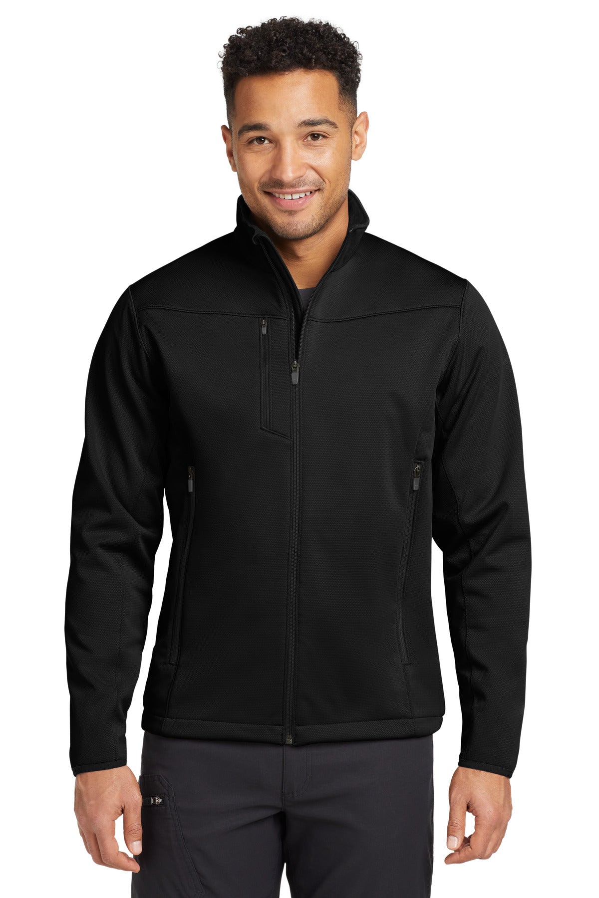 Custom Black Weather-Resist Soft Shell Jacket EB538, personalized by SanCanDo Swag in Argyle, TX