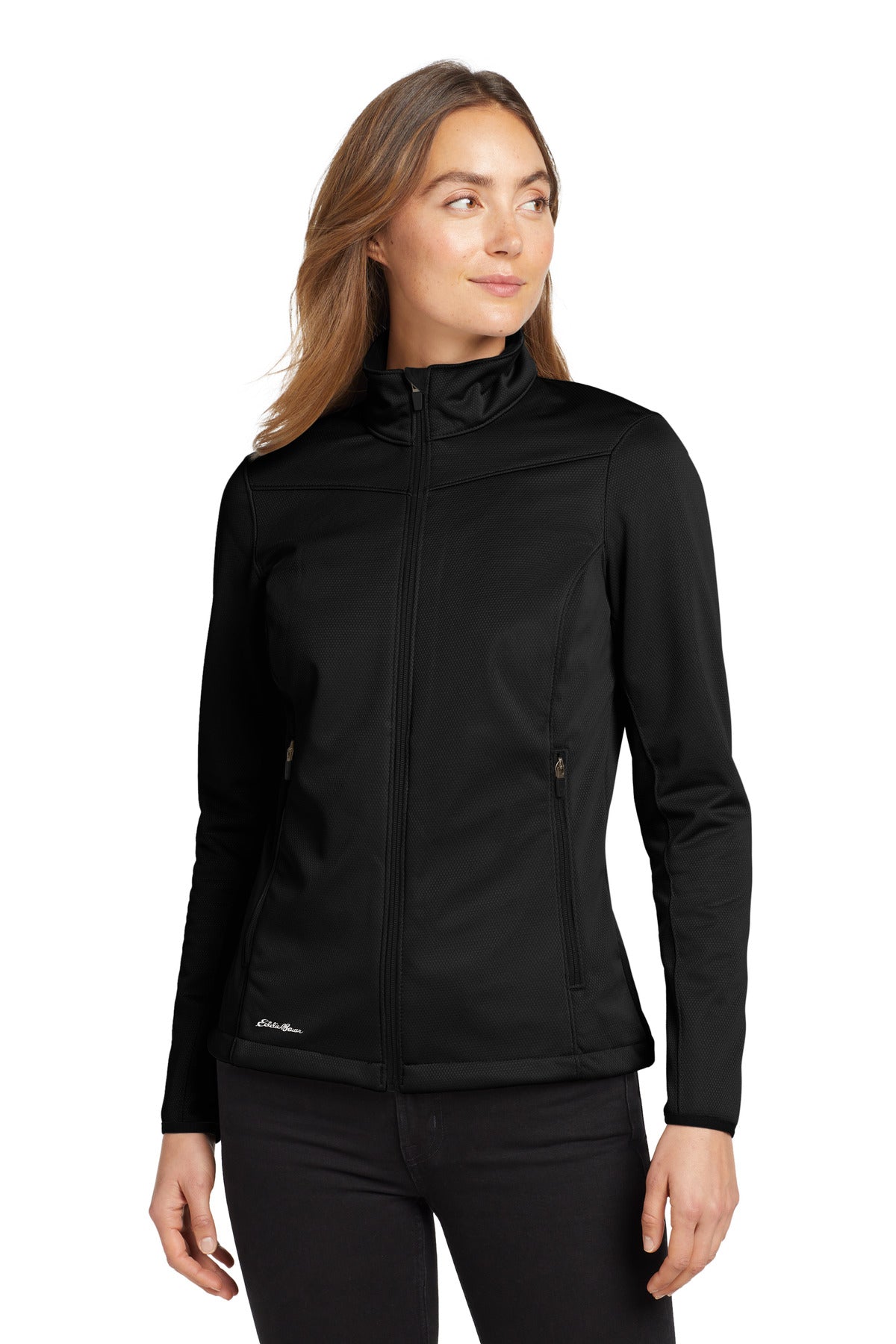 Custom Black Women's Weather-Resist Soft Shell Jacket EB539, personalized by SanCanDo Swag in Argyle, TX