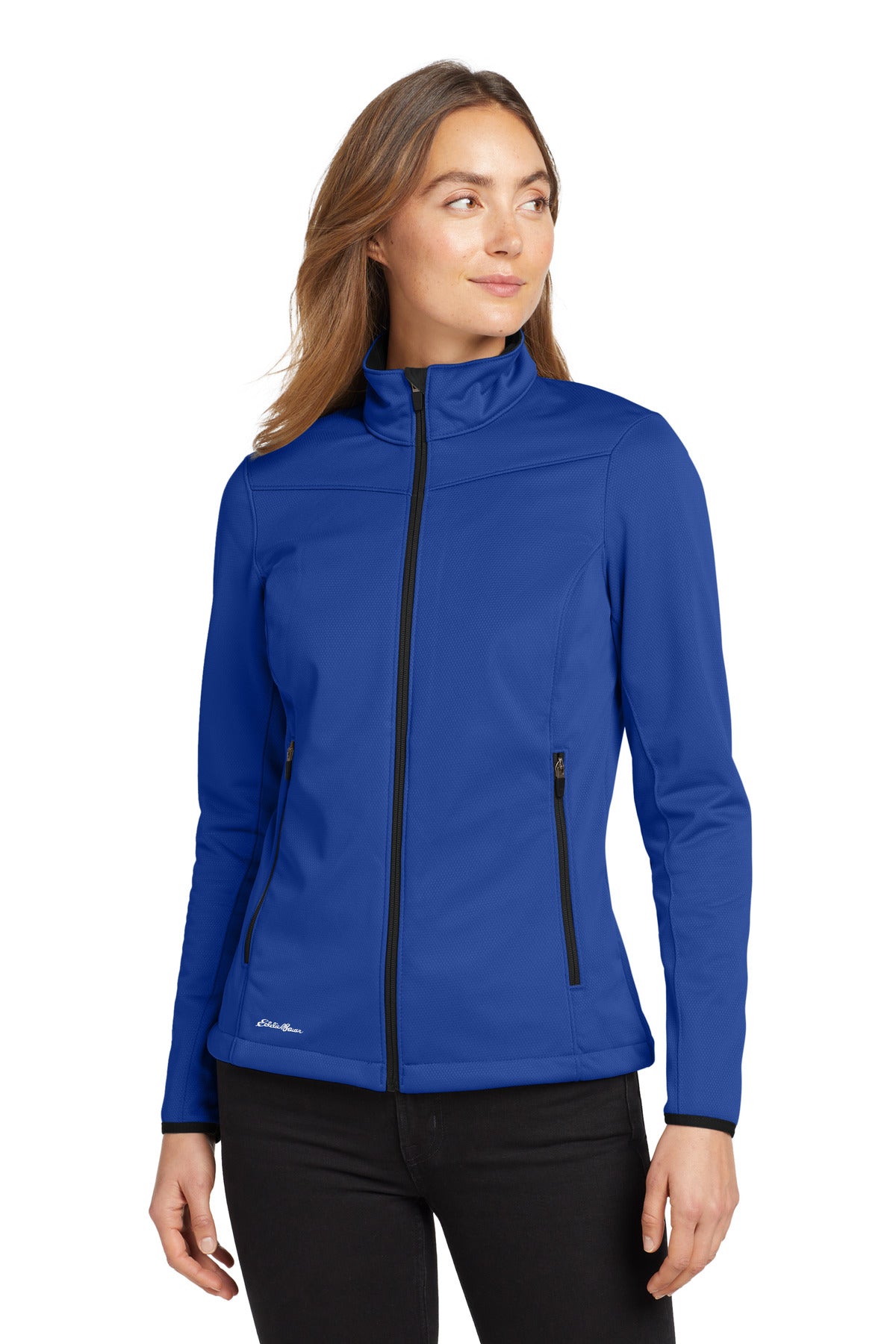 Custom Cobalt Blue Women's Weather-Resist Soft Shell Jacket EB539, personalized by SanCanDo Swag in Argyle, TX