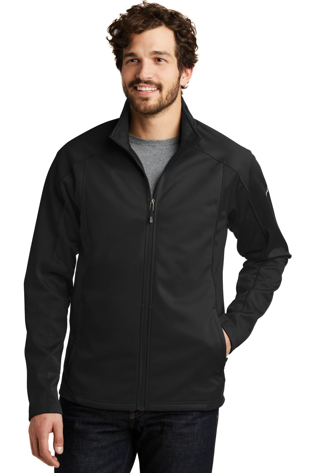 Custom Black/ Black Trail Soft Shell Jacket EB542, personalized by SanCanDo Swag in Argyle, TX