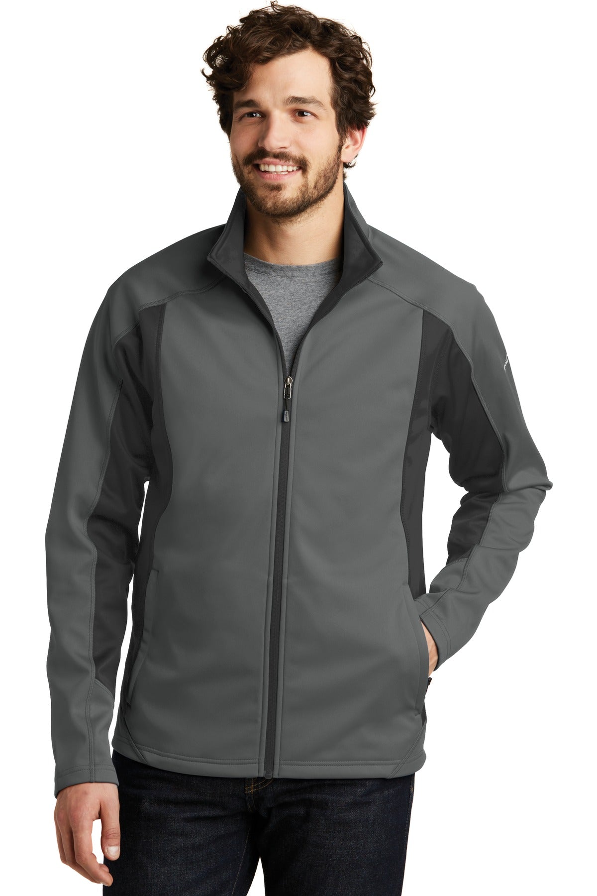 Custom Metal Grey/ Grey Steel Trail Soft Shell Jacket EB542, personalized by SanCanDo Swag in Argyle, TX