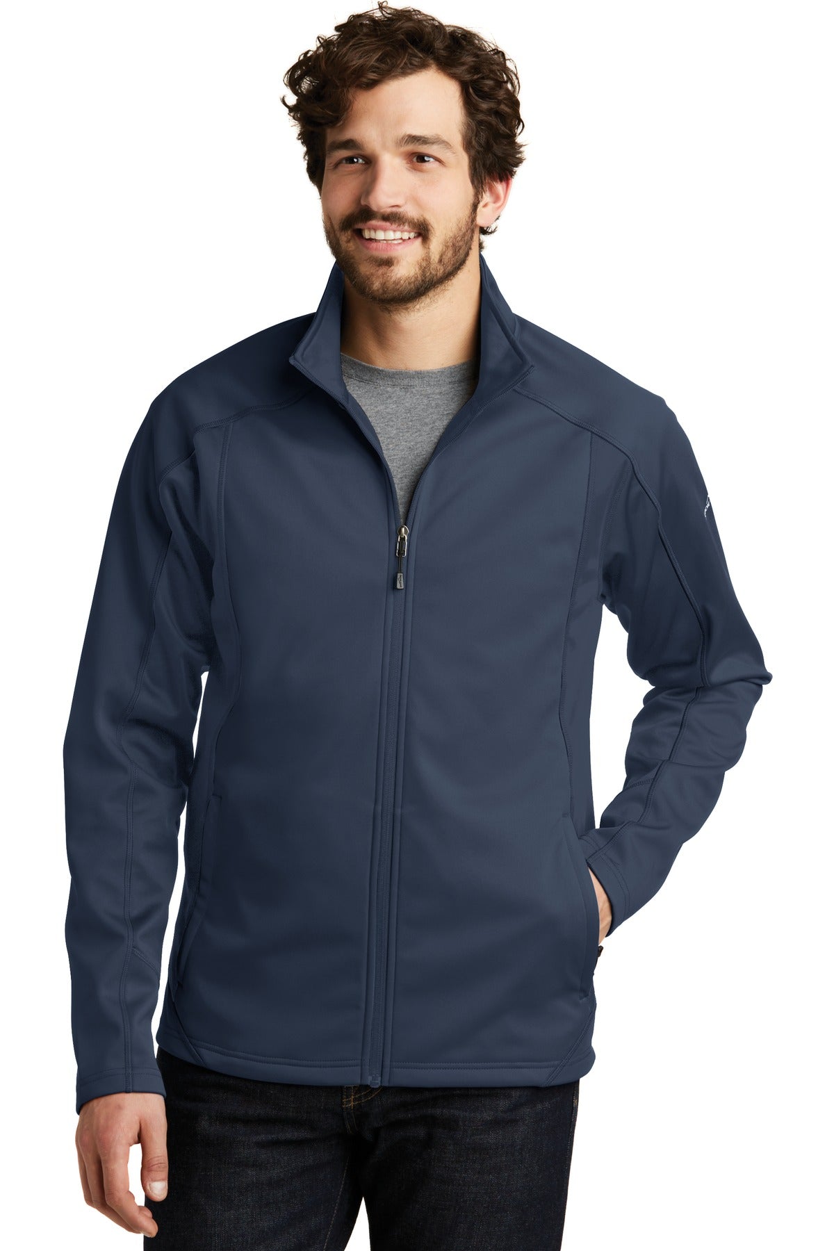 Custom River Blue Navy/ River Blue Navy Trail Soft Shell Jacket EB542, personalized by SanCanDo Swag in Argyle, TX