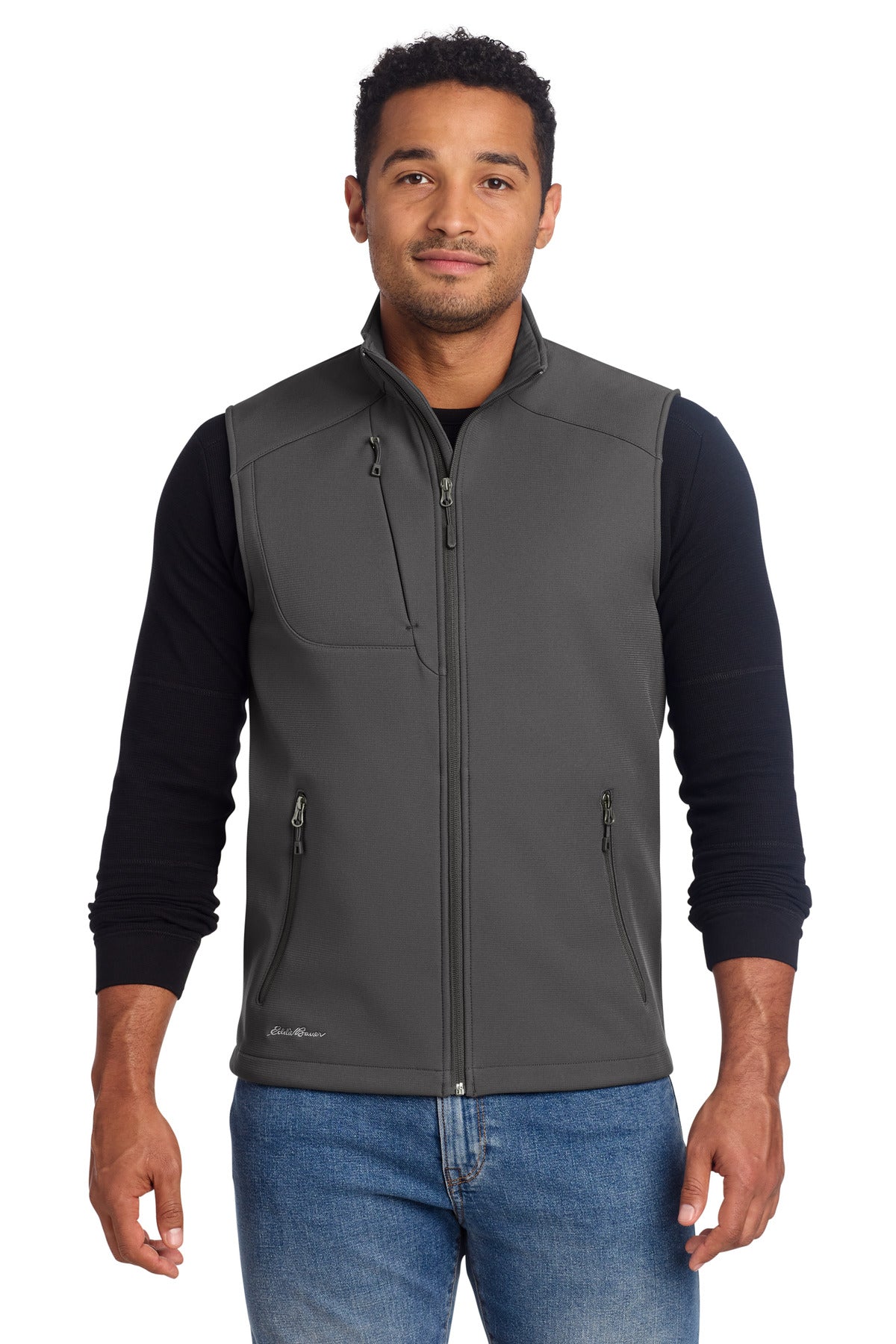 Custom Iron Gate Stretch Soft Shell Vest EB546, personalized by SanCanDo Swag in Argyle, TX