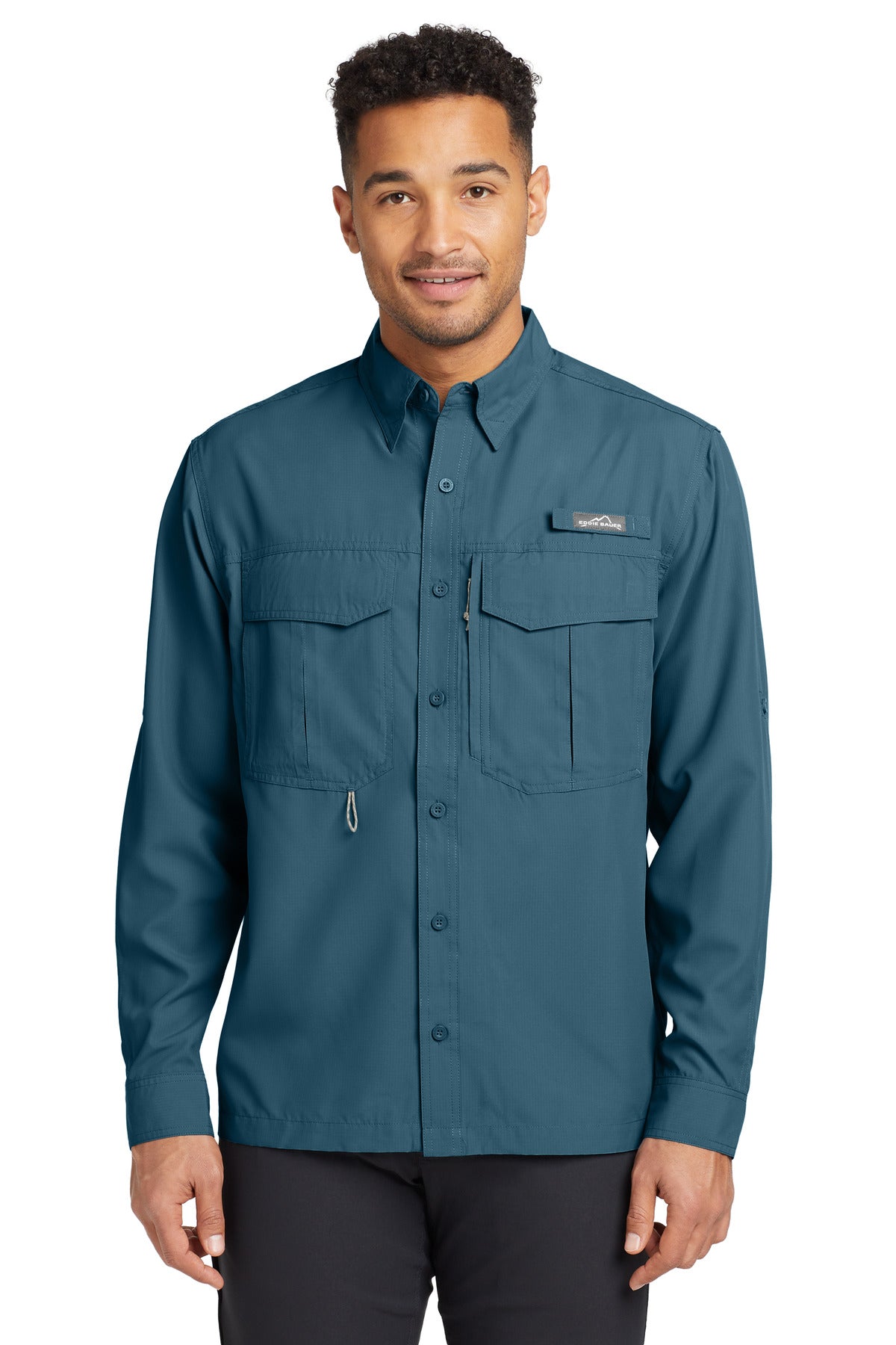 Custom Gulf Teal Long Sleeve Performance Fishing Shirt EB600, personalized by SanCanDo Swag in Argyle, TX