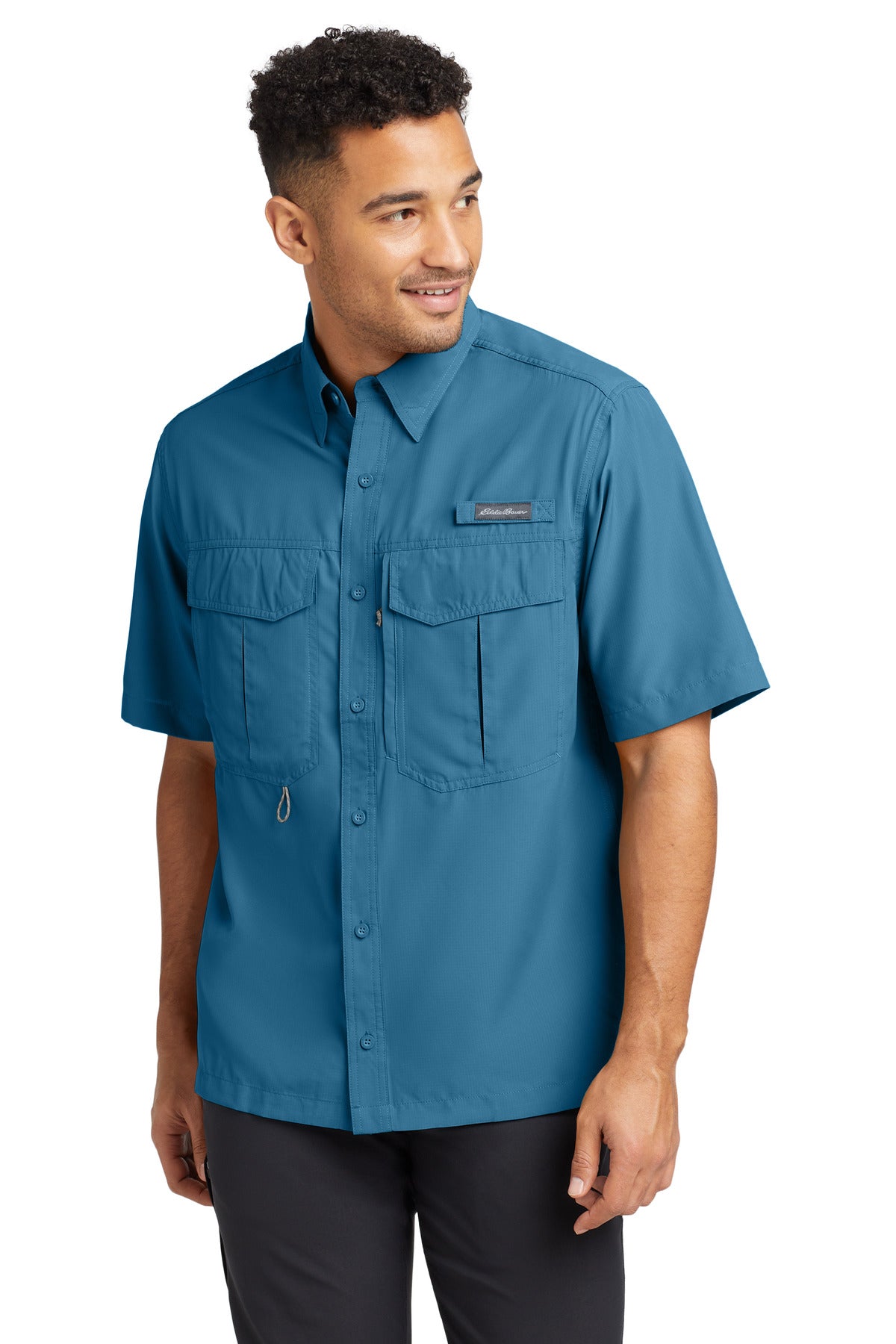 Custom Gulf Teal Short Sleeve Performance Fishing Shirt EB602, personalized by SanCanDo Swag in Argyle, TX