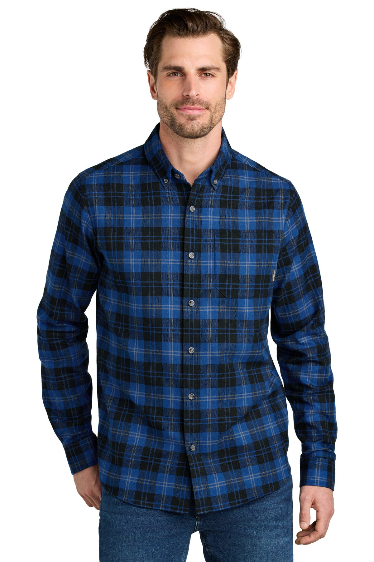 Custom Cobalt Tartan Long Sleeve Favorite Flannel Plaid Shirt EB610, personalized by SanCanDo Swag in Argyle, TX