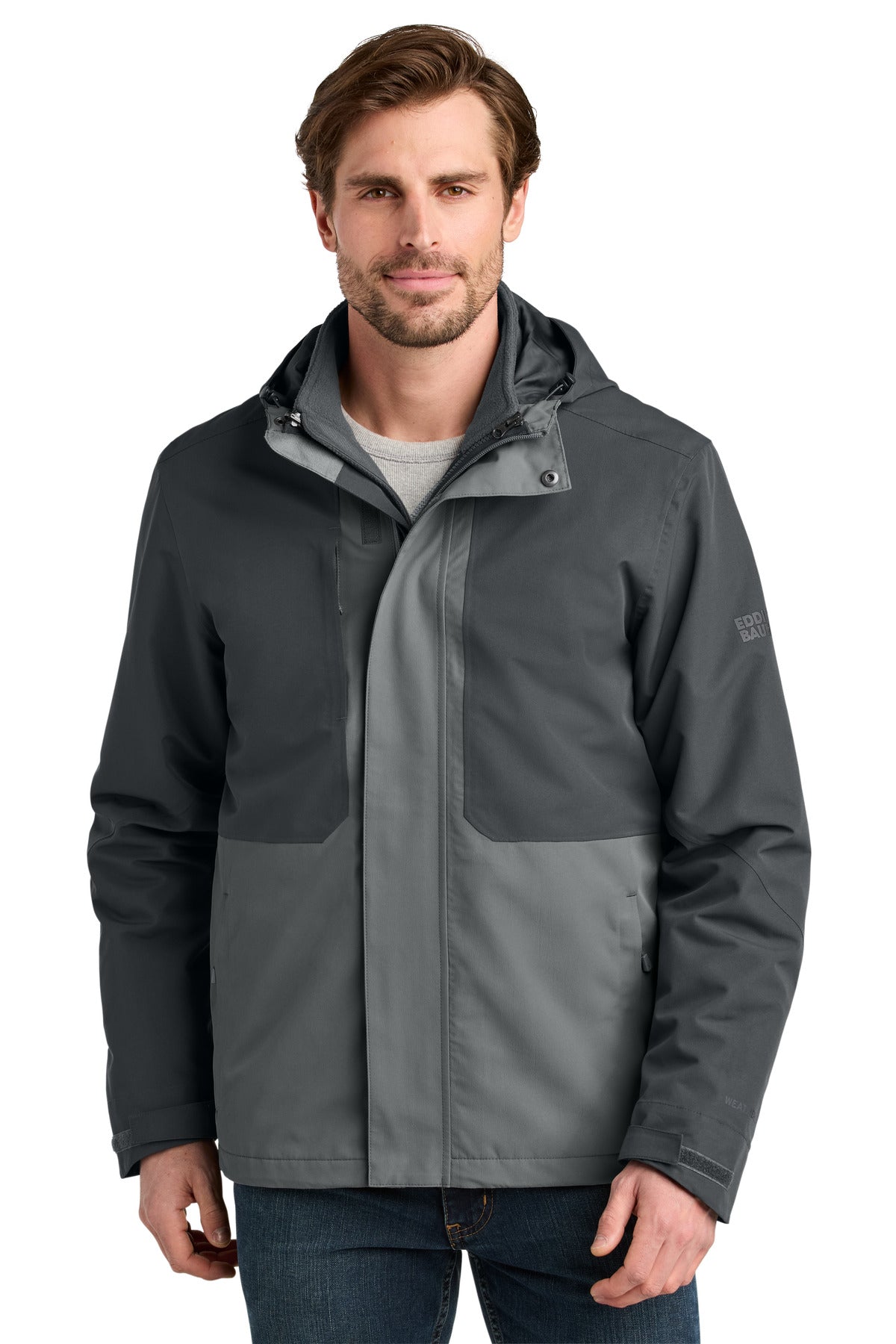 Custom Grey Steel/ Metal Grey WeatherEdge Ridge 3-in-1 Jacket EB658, personalized by SanCanDo Swag in Argyle, TX