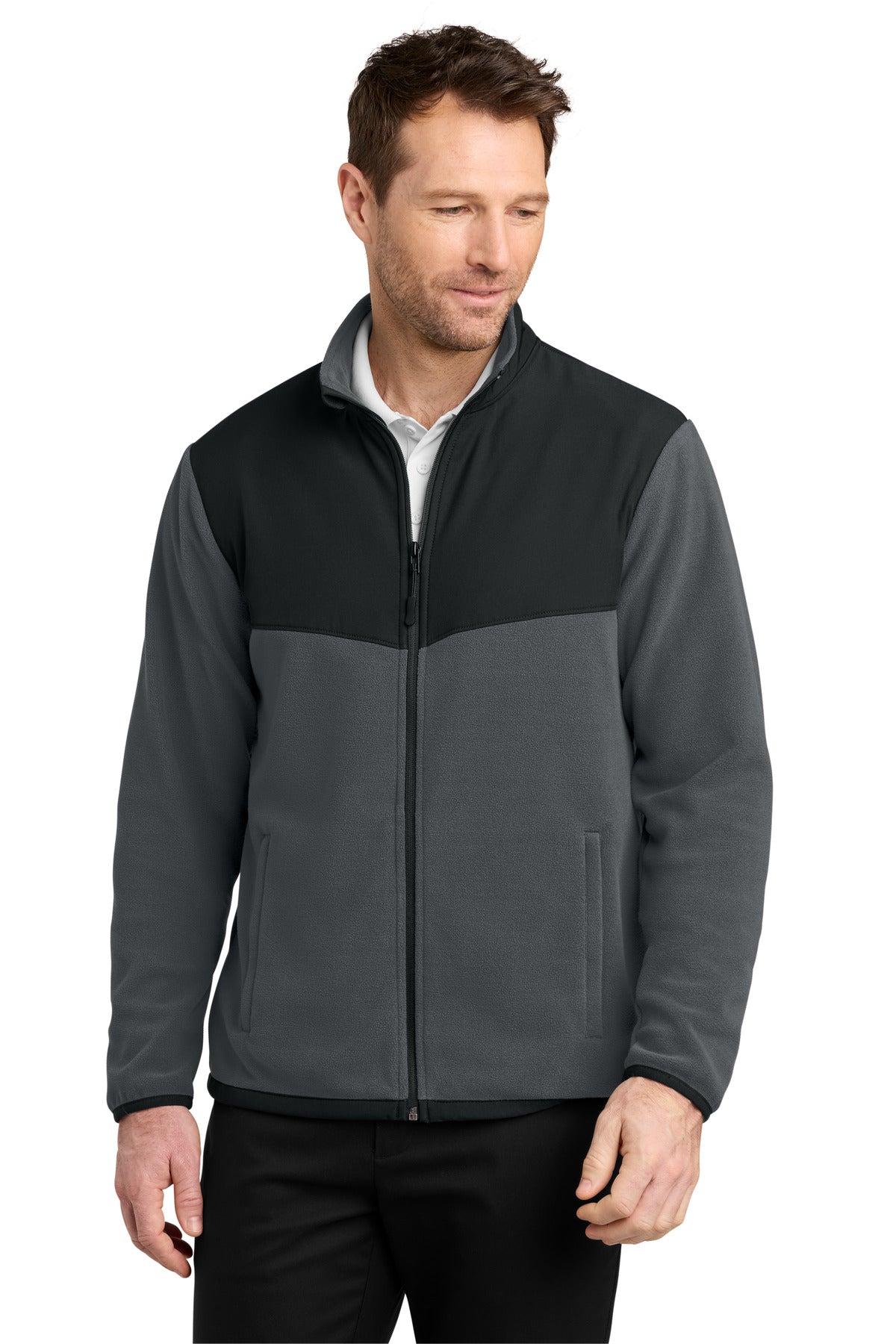 Custom Iron Grey/ Black Therma-Tek Fleece Jacket F180, personalized by SanCanDo Swag in Argyle, TX
