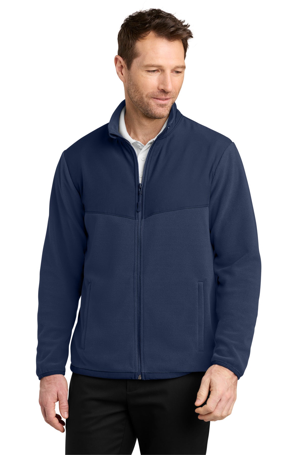 Custom True Navy Therma-Tek Fleece Jacket F180, personalized by SanCanDo Swag in Argyle, TX