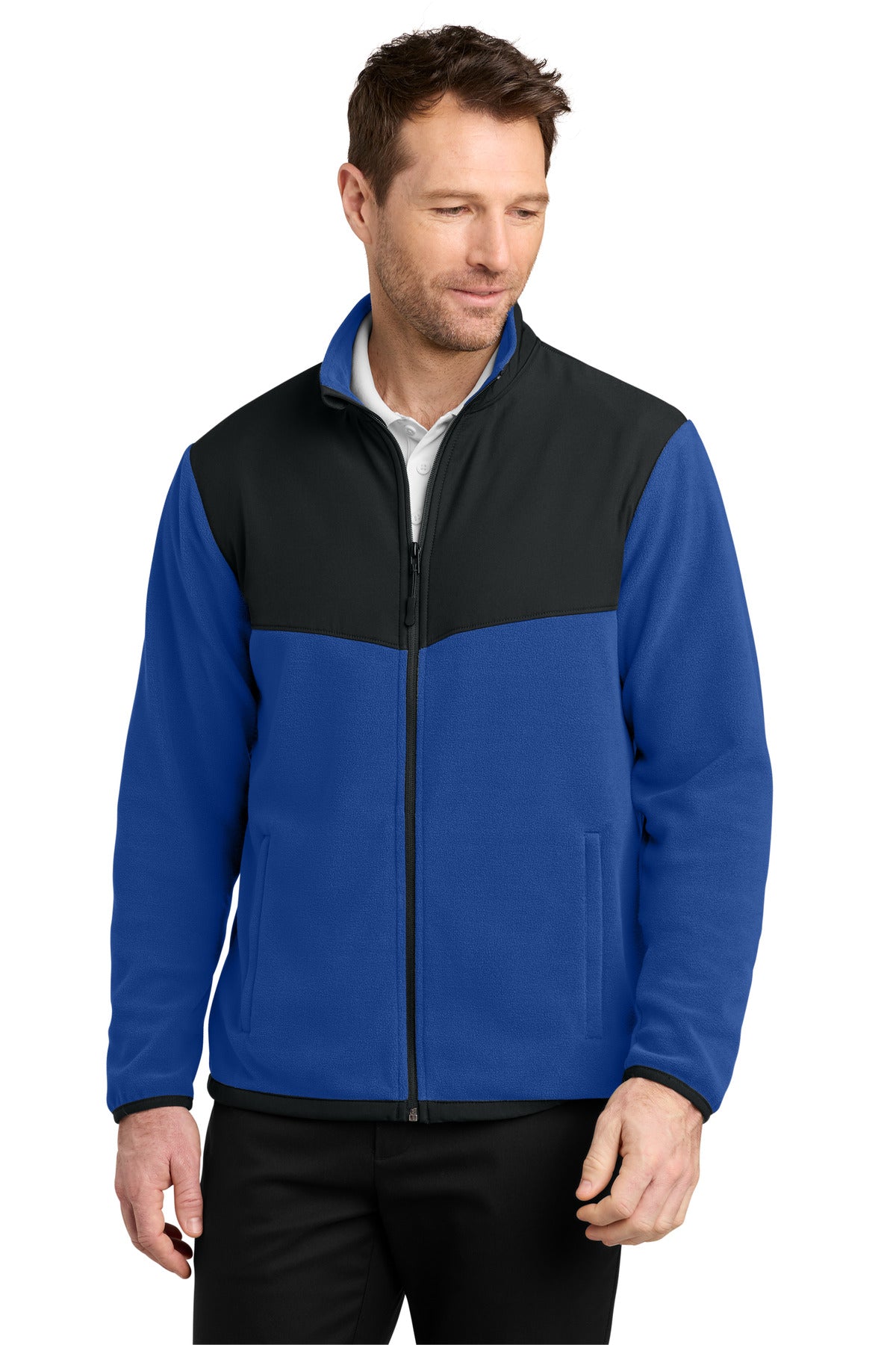 Custom True Royal/ Black Therma-Tek Fleece Jacket F180, personalized by SanCanDo Swag in Argyle, TX