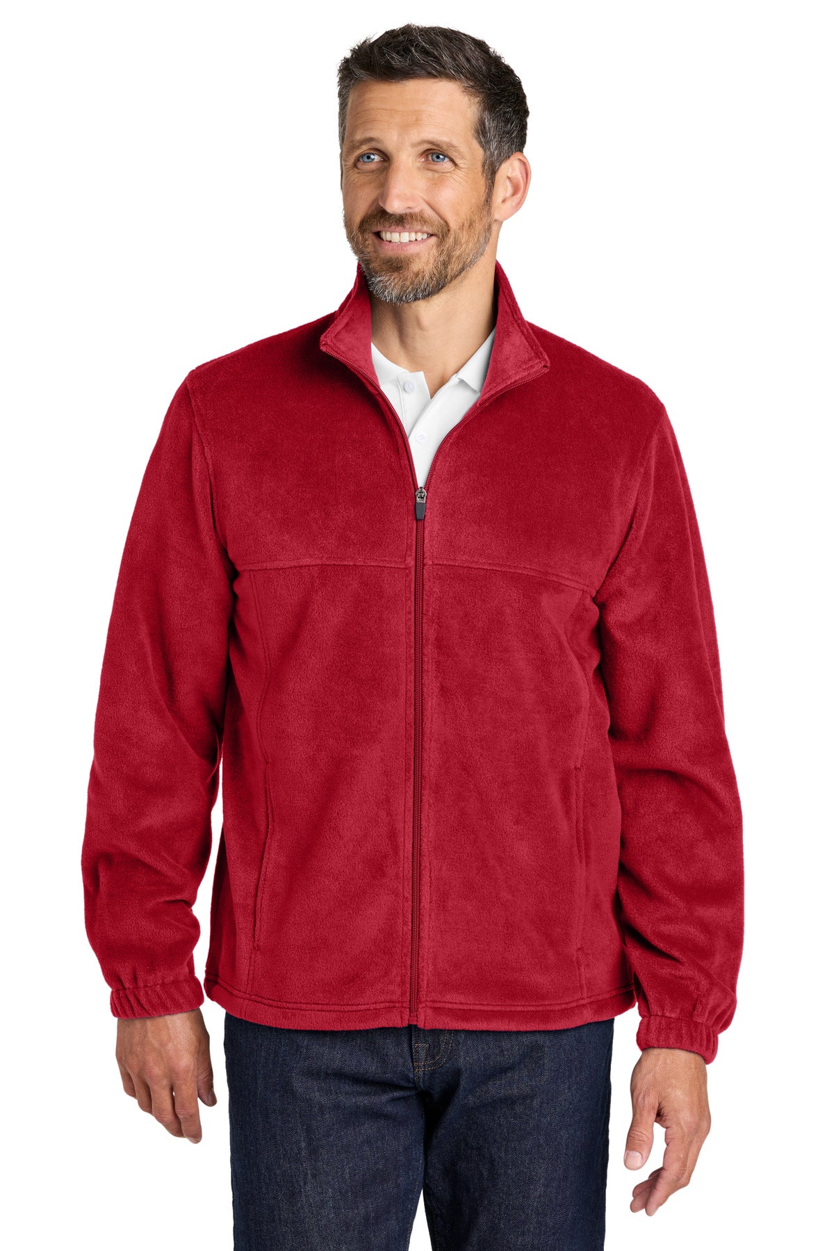 Custom Rich Red Plush Fleece Full-Zip Jacket F190, personalized by SanCanDo Swag in Argyle, TX