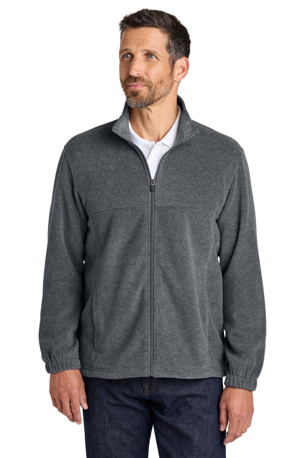 Custom Storm Grey Heather Plush Fleece Full-Zip Jacket F190, personalized by SanCanDo Swag in Argyle, TX