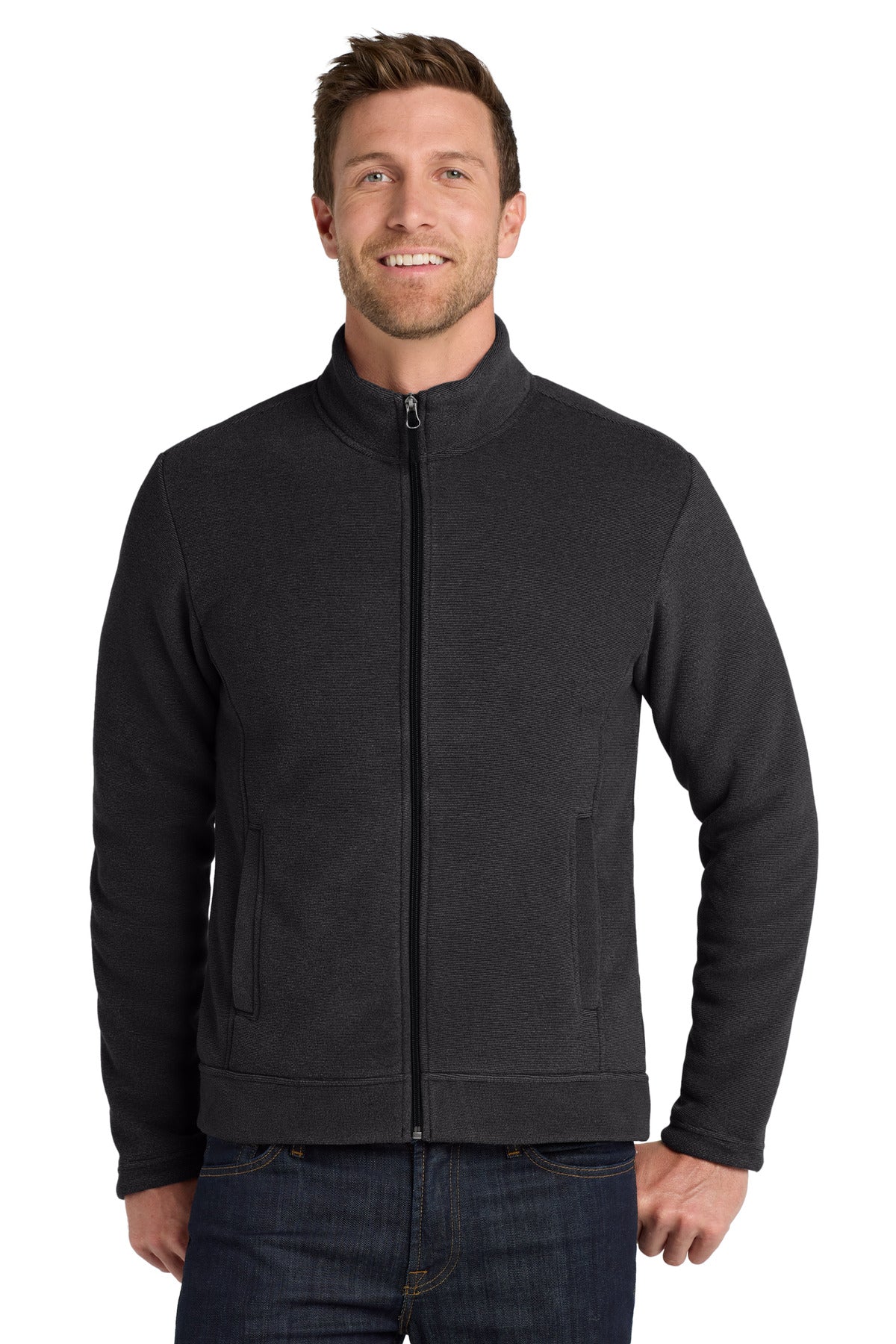 Custom Graphite/ Deep Black Ultra Warm Brushed Fleece Jacket F211, personalized by SanCanDo Swag in Argyle, TX