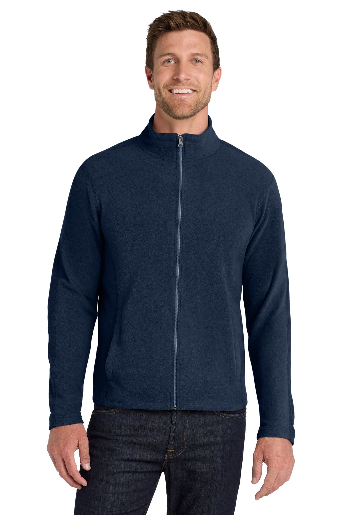 Custom True Navy Microfleece Jacket F223, personalized by SanCanDo Swag in Argyle, TX