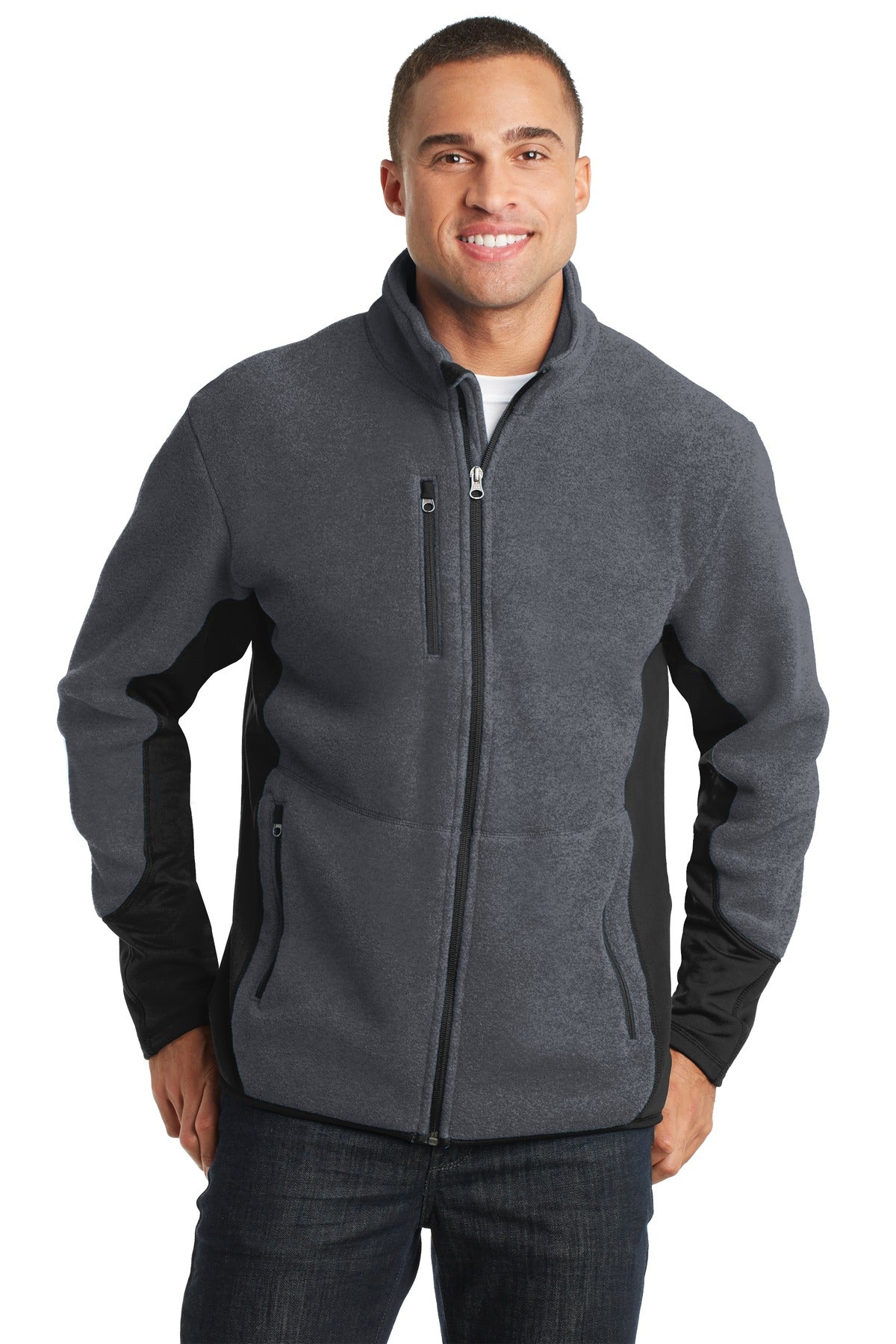 Custom Charcoal Heather/ Black R-Tek Pro Fleece Full-Zip Jacket F227, personalized by SanCanDo Swag in Argyle, TX