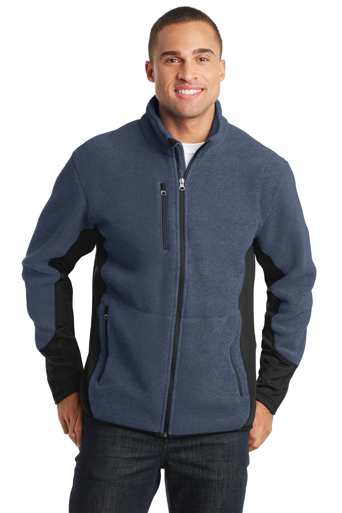 Custom Navy Heather/ Black R-Tek Pro Fleece Full-Zip Jacket F227, personalized by SanCanDo Swag in Argyle, TX
