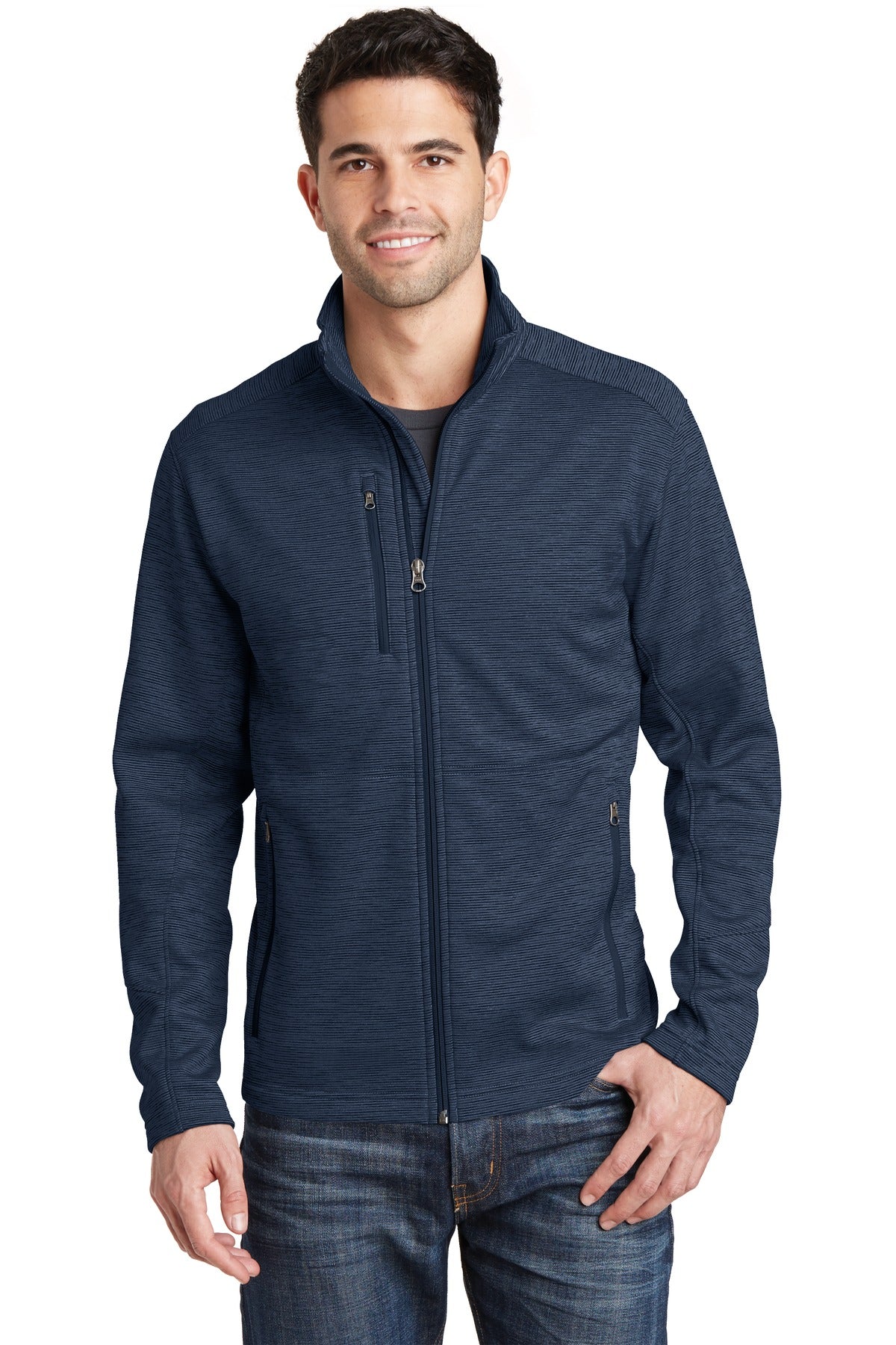 Custom Navy Digi Stripe Fleece Jacket F231, personalized by SanCanDo Swag in Argyle, TX