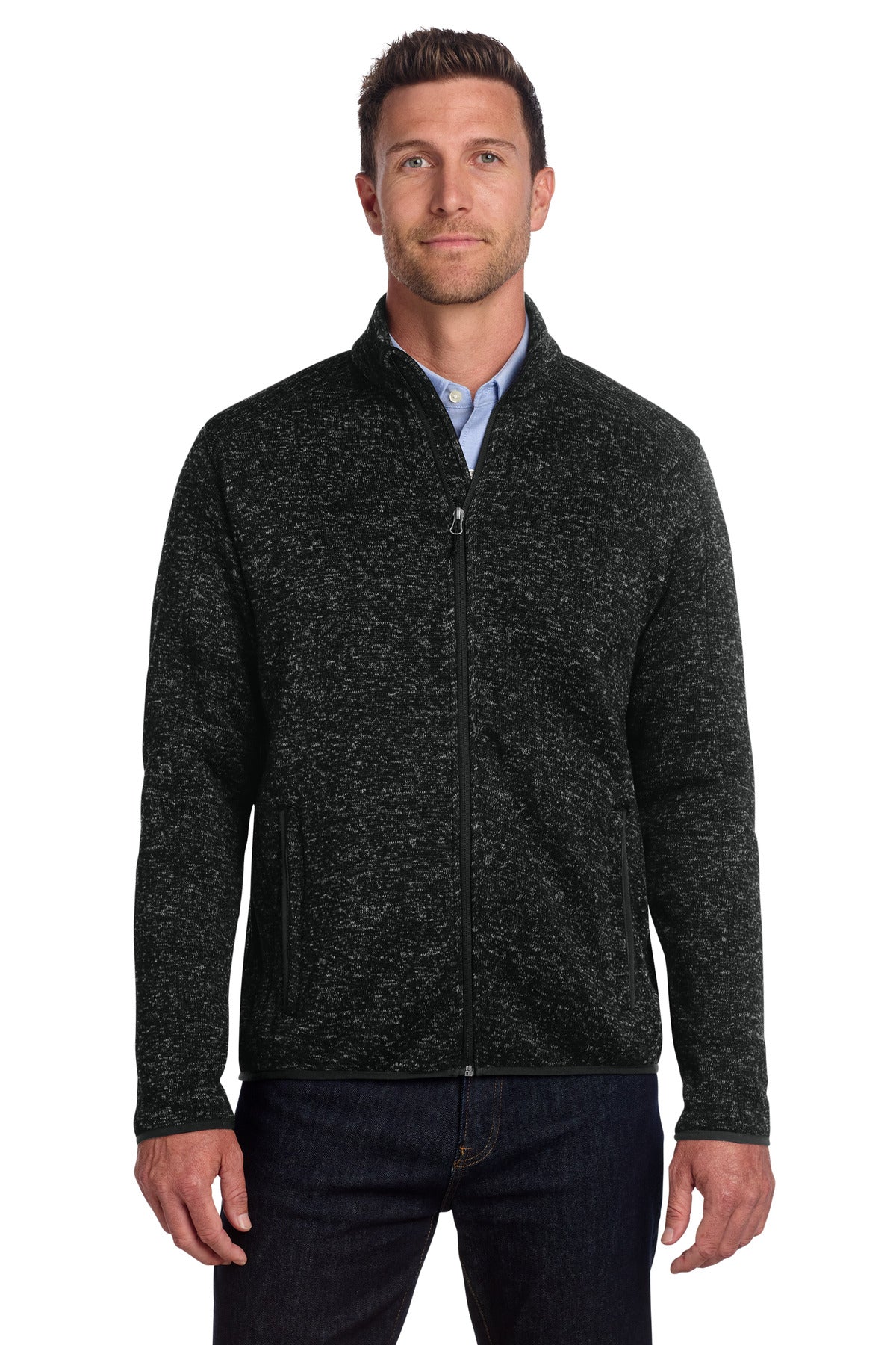 Custom Black Heather Sweater Fleece Jacket F232, personalized by SanCanDo Swag in Argyle, TX