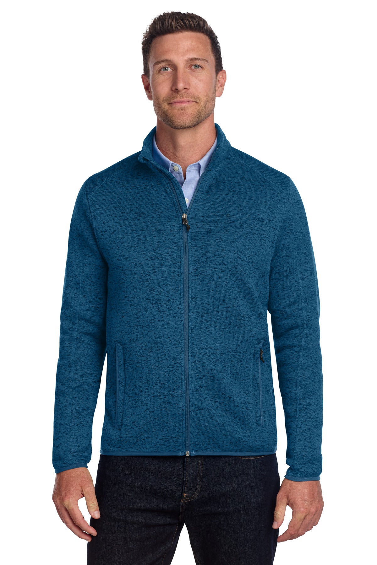 Custom Medium Blue Heather Sweater Fleece Jacket F232, personalized by SanCanDo Swag in Argyle, TX