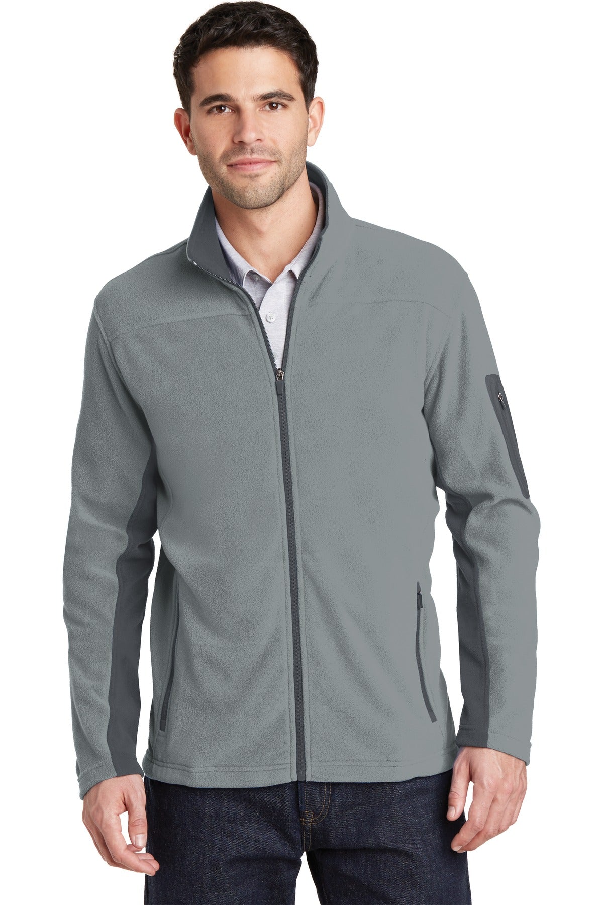 Custom Frost Grey/ Magnet Summit Fleece Full-Zip Jacket F233, personalized by SanCanDo Swag in Argyle, TX