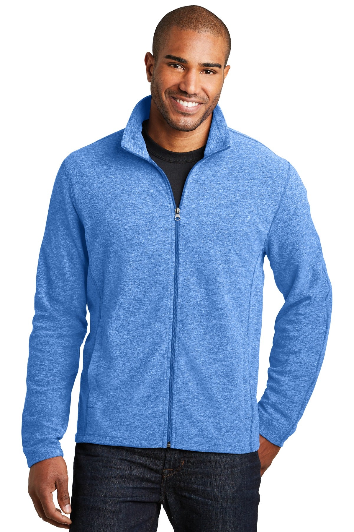 Custom Light Royal Heather Heather Microfleece Full-Zip Jacket F235, personalized by SanCanDo Swag in Argyle, TX