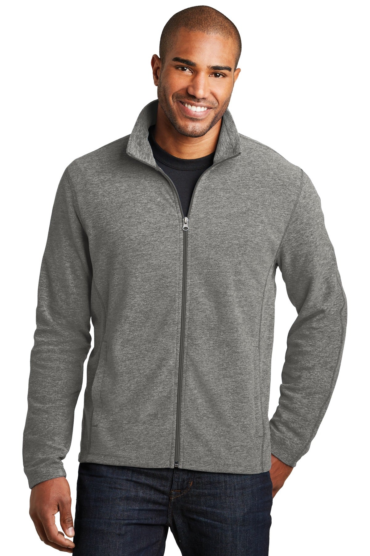 Custom Pearl Grey Heather Heather Microfleece Full-Zip Jacket F235, personalized by SanCanDo Swag in Argyle, TX