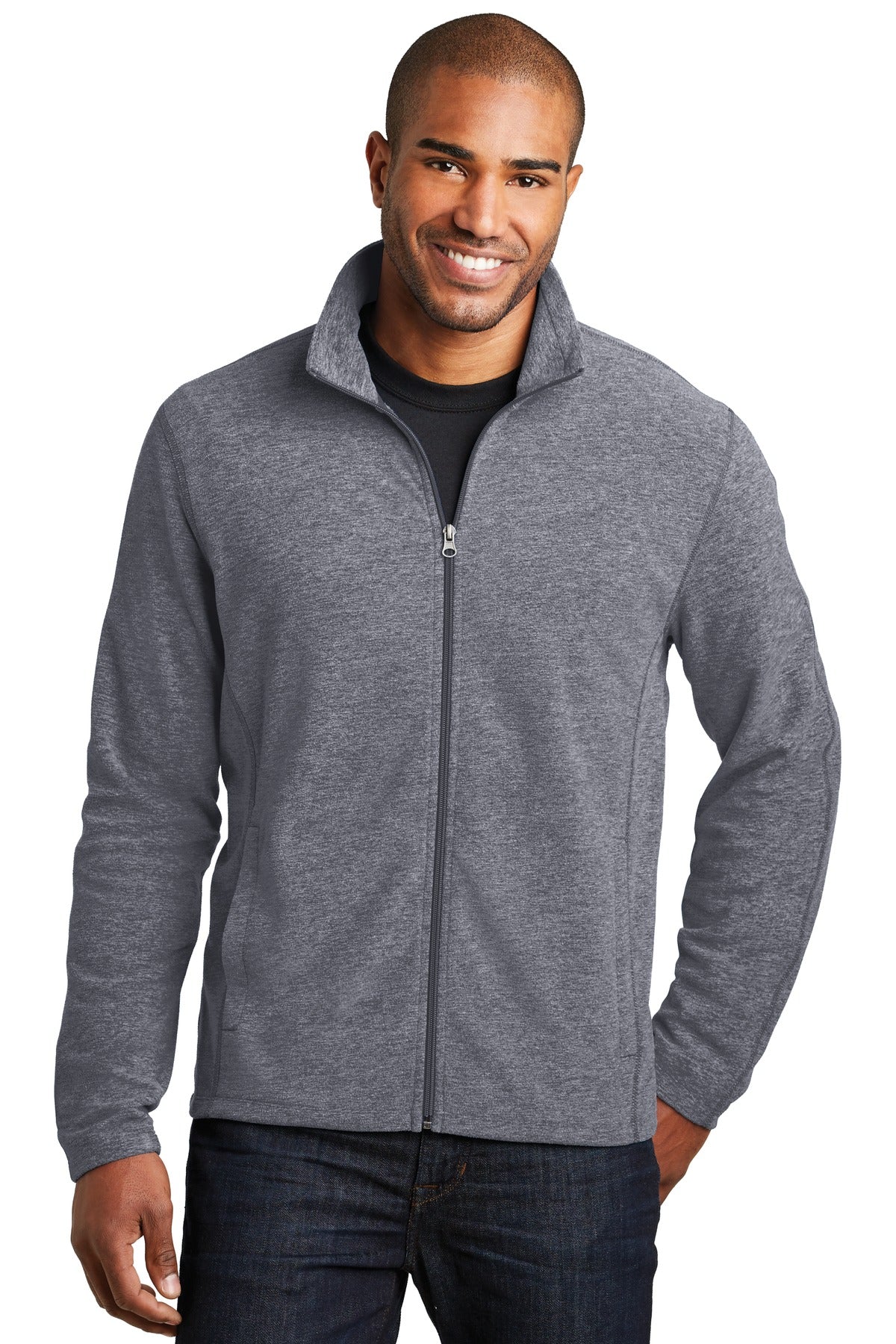 Custom True Navy Heather Heather Microfleece Full-Zip Jacket F235, personalized by SanCanDo Swag in Argyle, TX