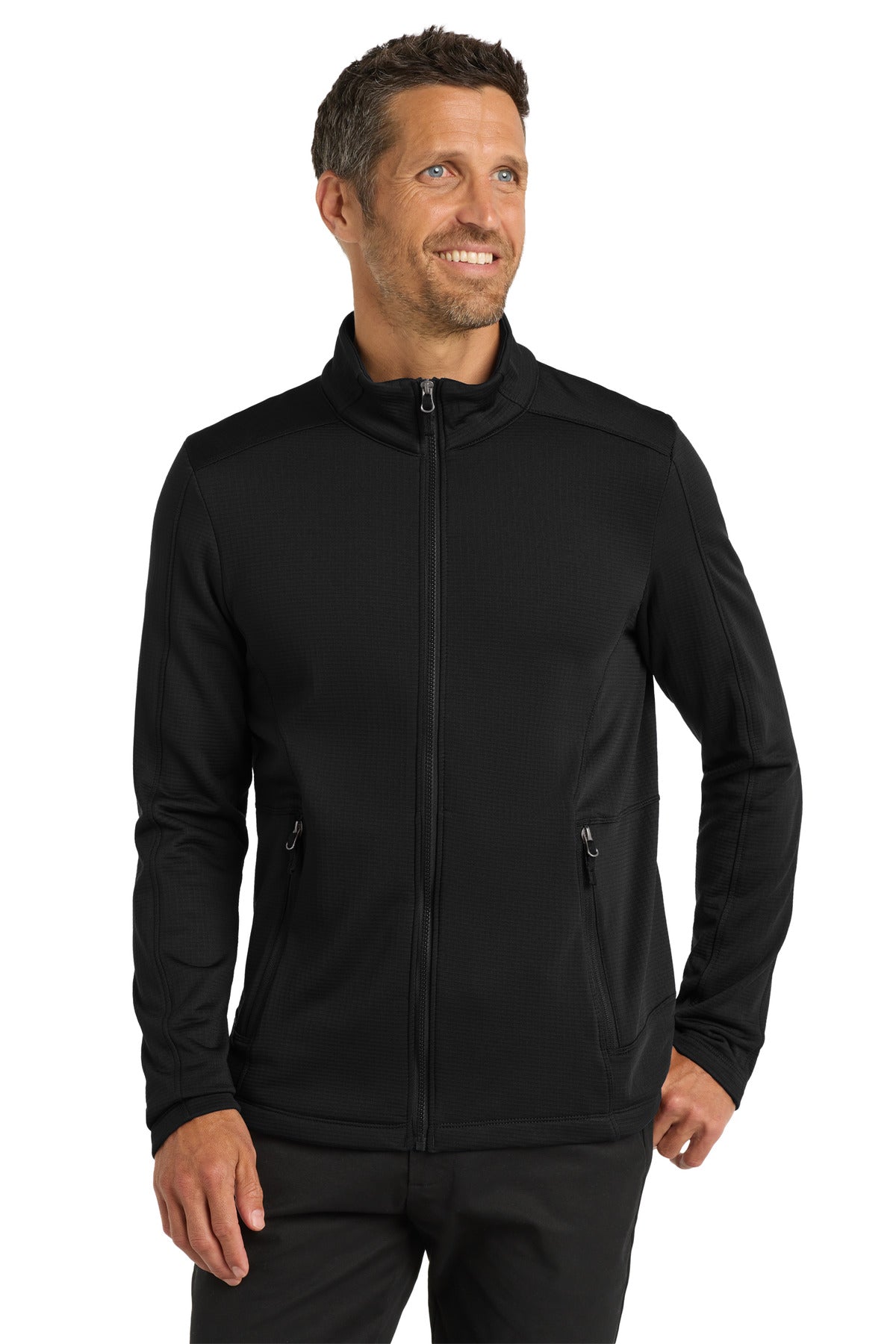 Custom Deep Black Grid Fleece Jacket F239, personalized by SanCanDo Swag in Argyle, TX