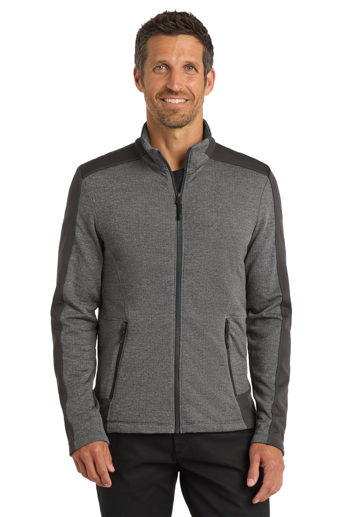 Custom Grey Smoke Heather/ Grey Smoke Grid Fleece Jacket F239, personalized by SanCanDo Swag in Argyle, TX