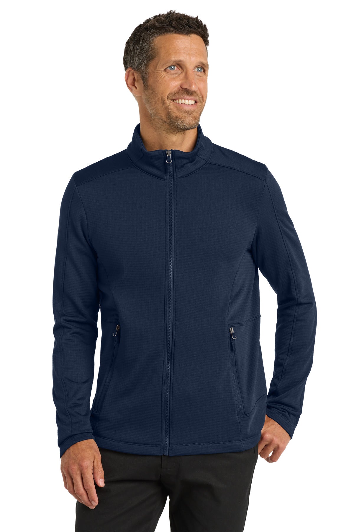 Custom River Blue Navy Grid Fleece Jacket F239, personalized by SanCanDo Swag in Argyle, TX