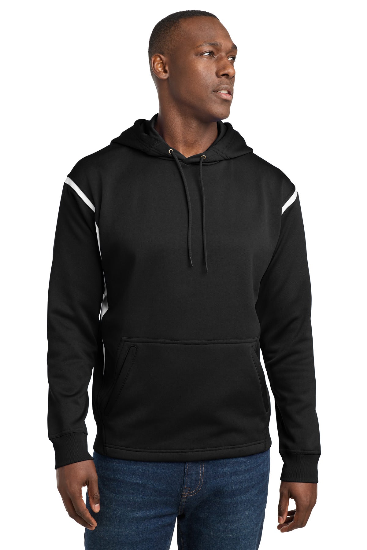 Custom Black/ White Tech Fleece Colorblock Hoodie F246, personalized by SanCanDo Swag in Argyle, TX