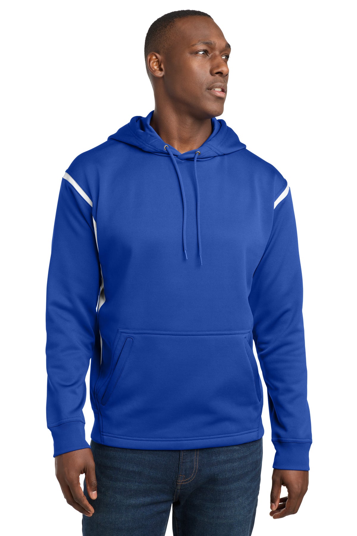 Custom True Royal/ White Tech Fleece Colorblock Hoodie F246, personalized by SanCanDo Swag in Argyle, TX