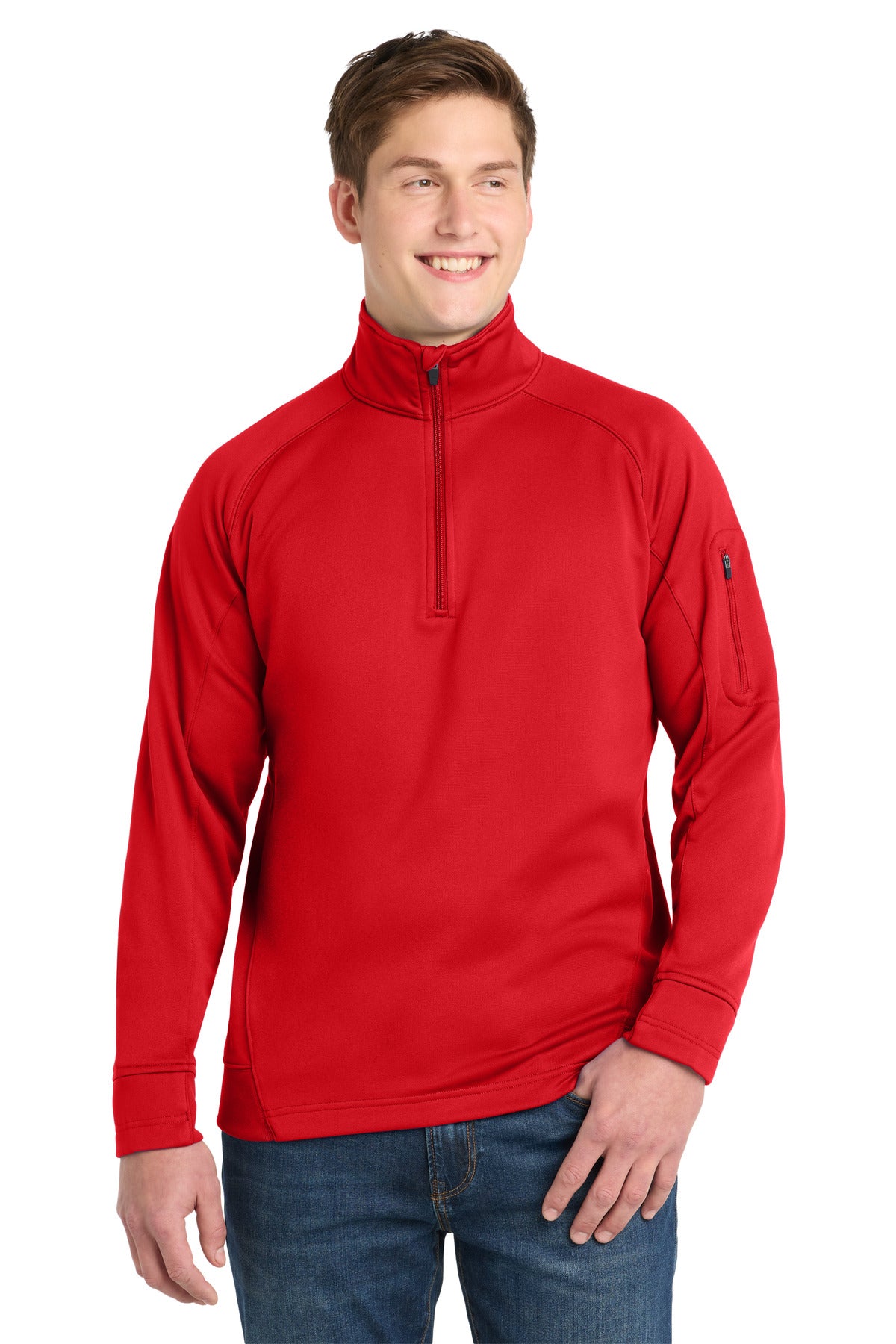 Custom True Red Tech Fleece 1/4-Zip F247, personalized by SanCanDo Swag in Argyle, TX