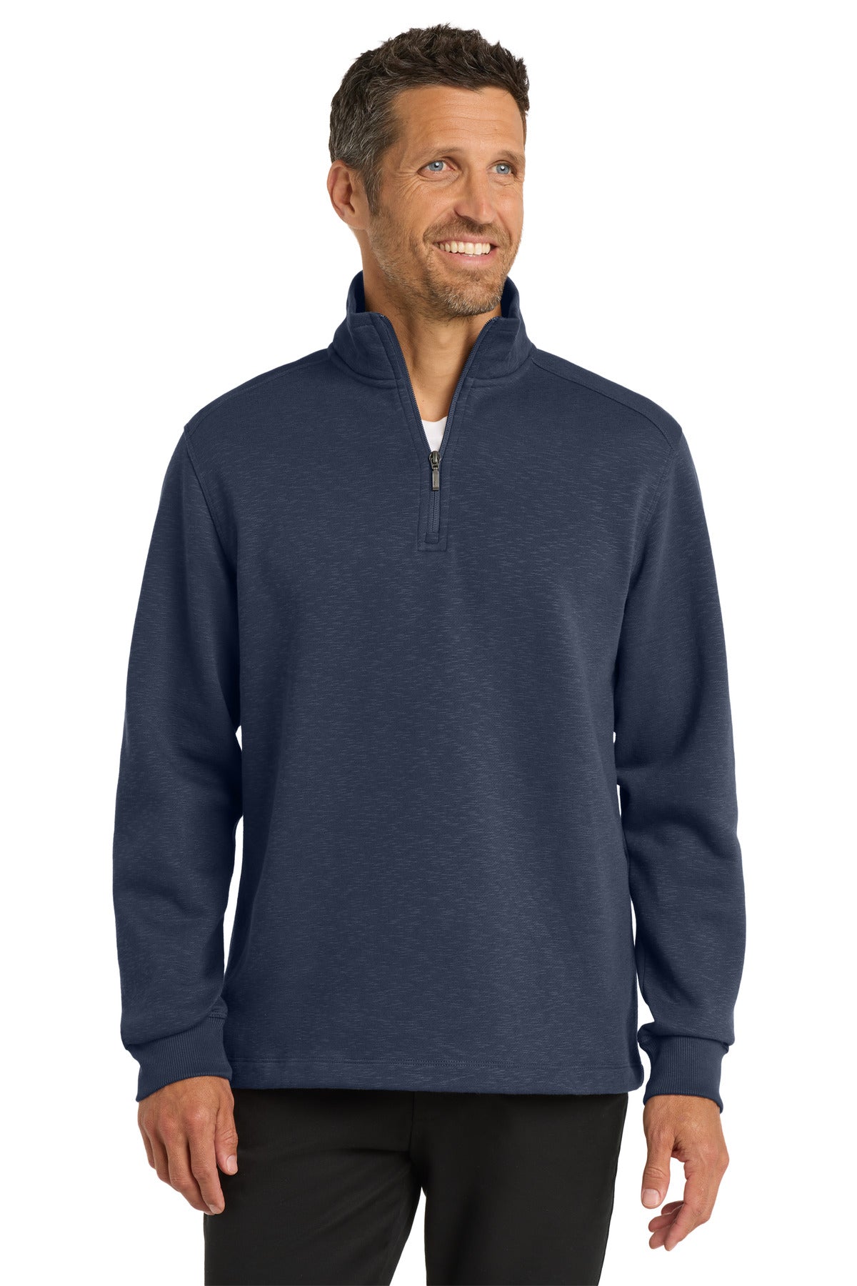 Custom Navy Slub Fleece 1/4-Zip Pullover F295, personalized by SanCanDo Swag in Argyle, TX