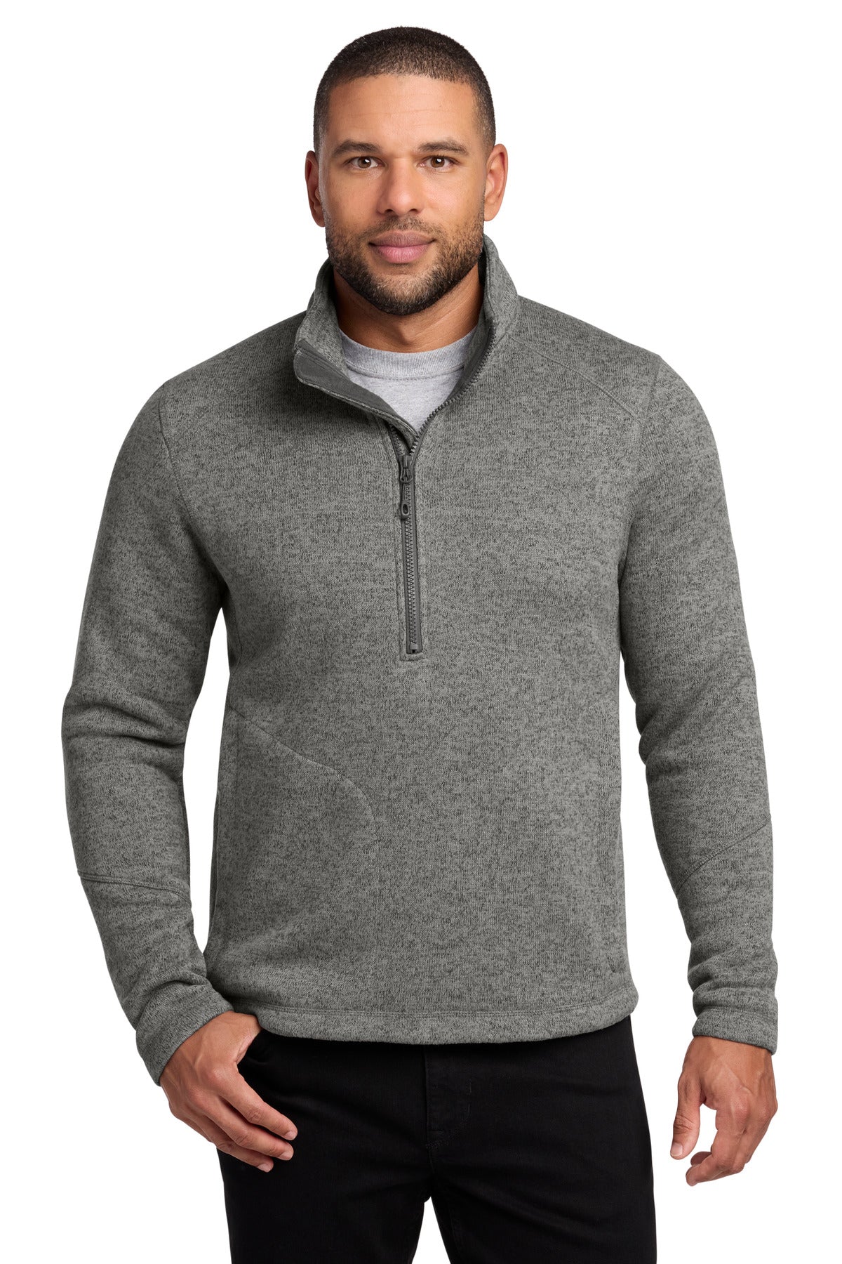 Custom Deep Smoke Heather Arc Sweater Fleece 1/4-Zip F426, personalized by SanCanDo Swag in Argyle, TX