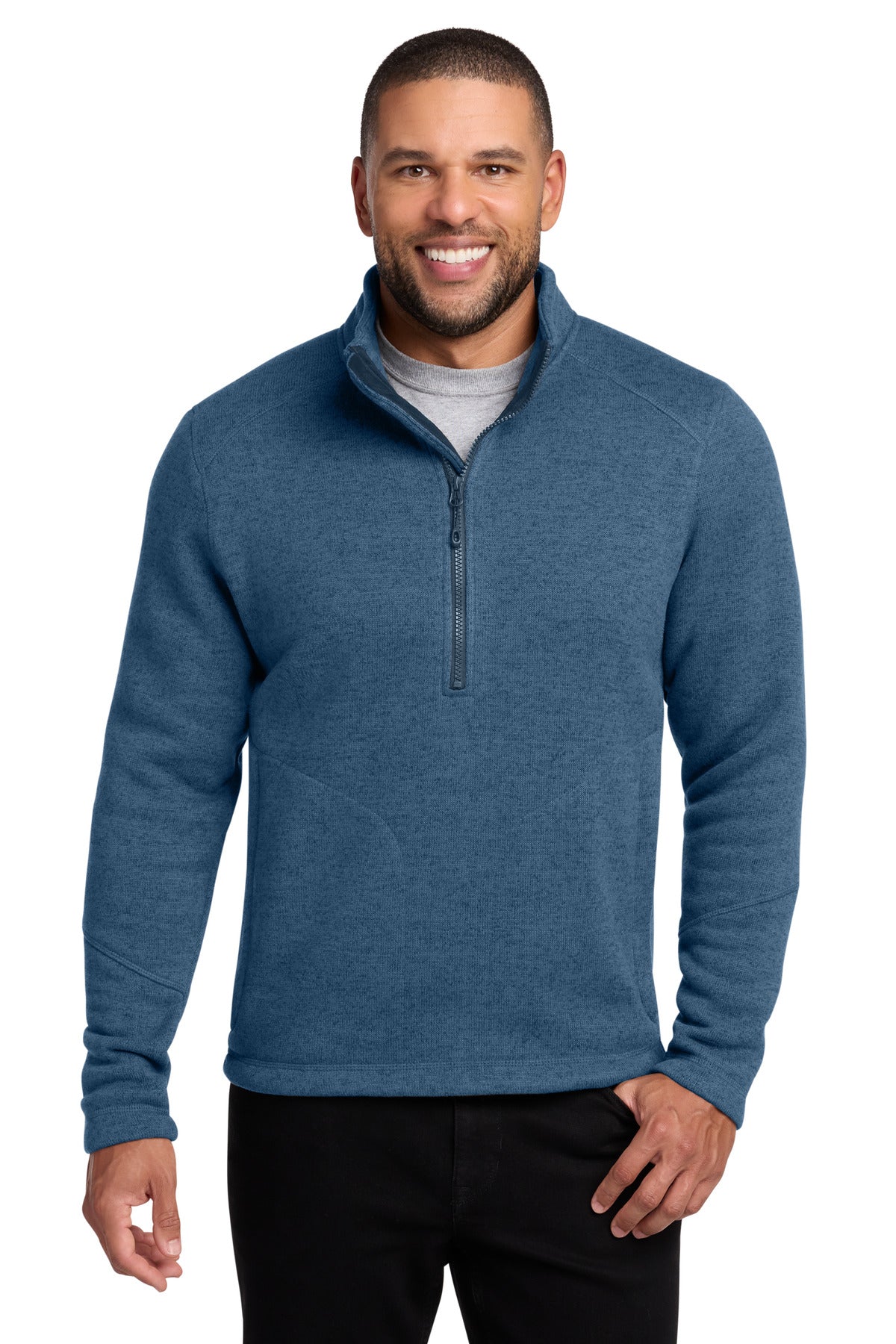 Custom Insignia Blue Heather Arc Sweater Fleece 1/4-Zip F426, personalized by SanCanDo Swag in Argyle, TX
