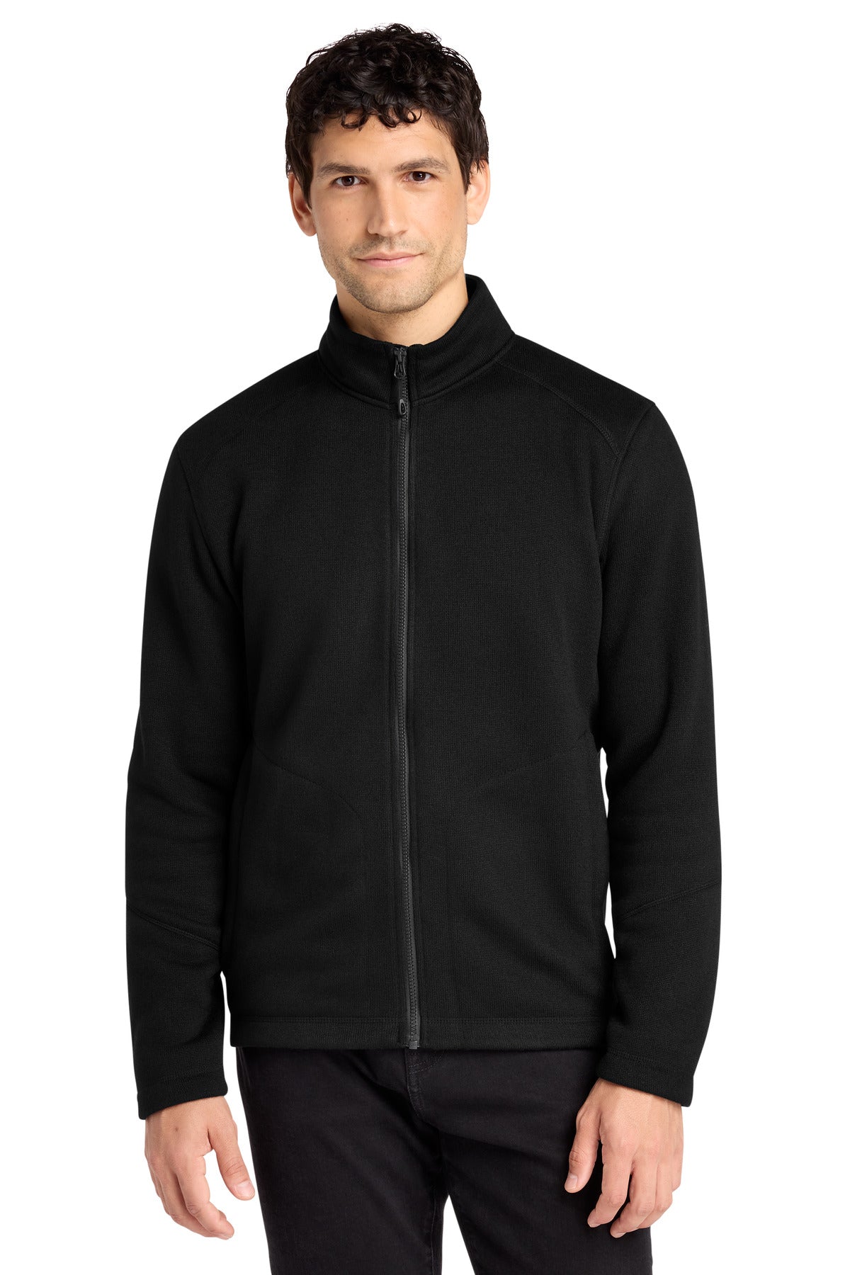 Custom Deep Black Arc Sweater Fleece Jacket F428, personalized by SanCanDo Swag in Argyle, TX