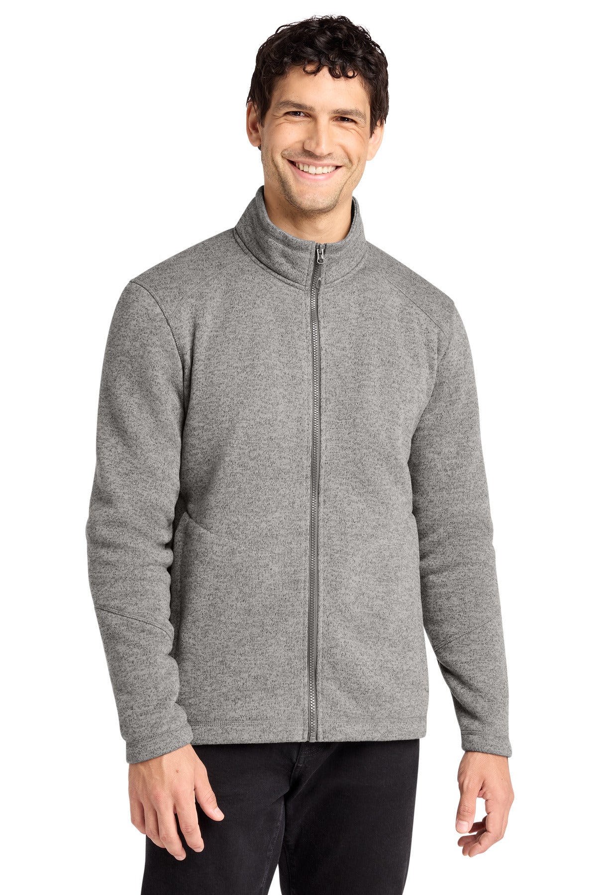 Custom Deep Smoke Heather Arc Sweater Fleece Jacket F428, personalized by SanCanDo Swag in Argyle, TX