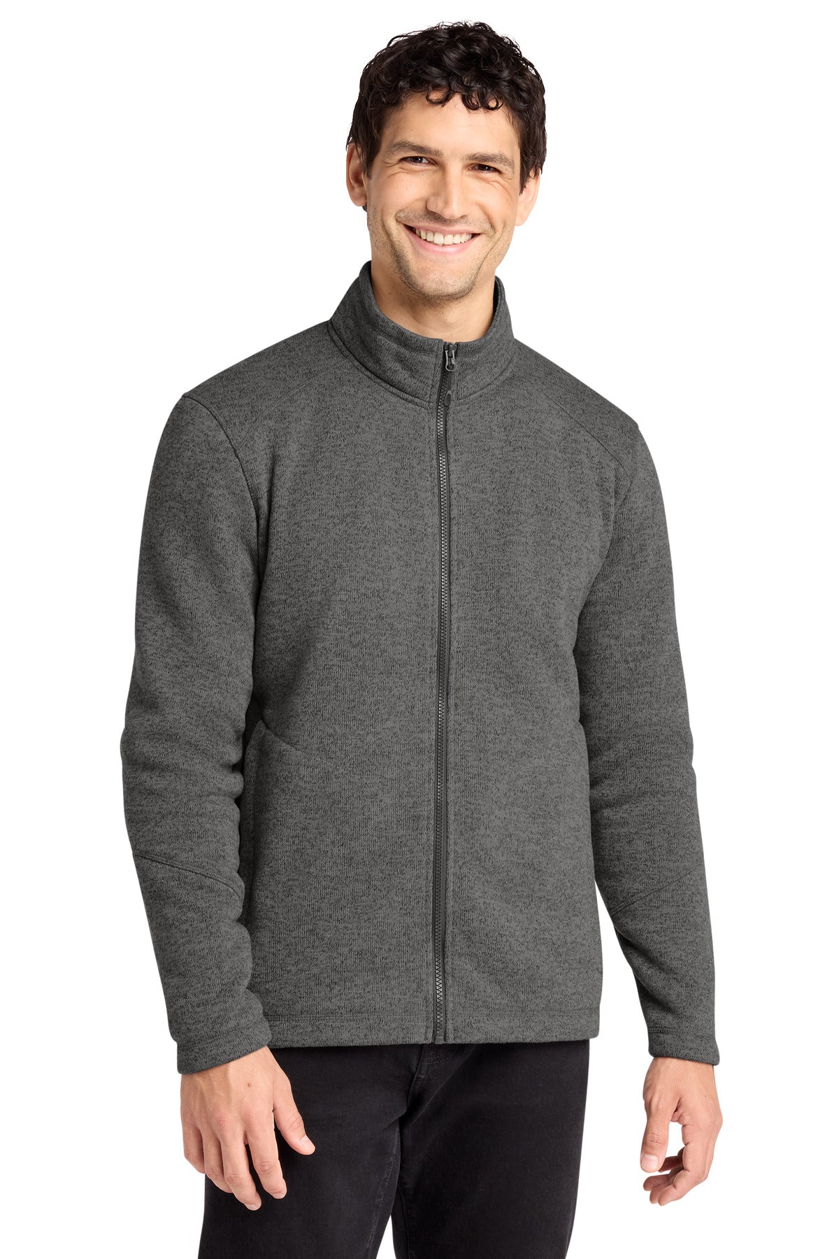 Custom Grey Smoke Heather Arc Sweater Fleece Jacket F428, personalized by SanCanDo Swag in Argyle, TX