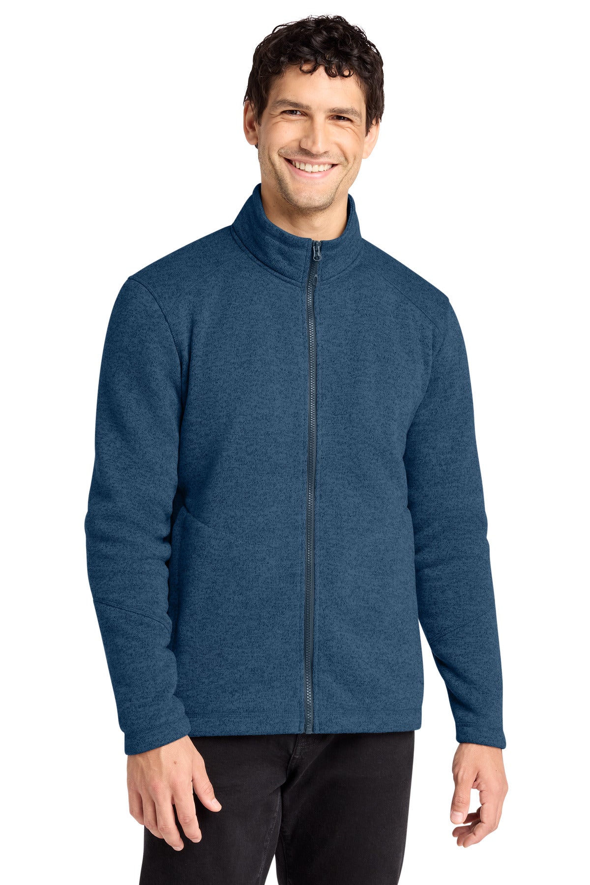 Custom Insignia Blue Heather Arc Sweater Fleece Jacket F428, personalized by SanCanDo Swag in Argyle, TX