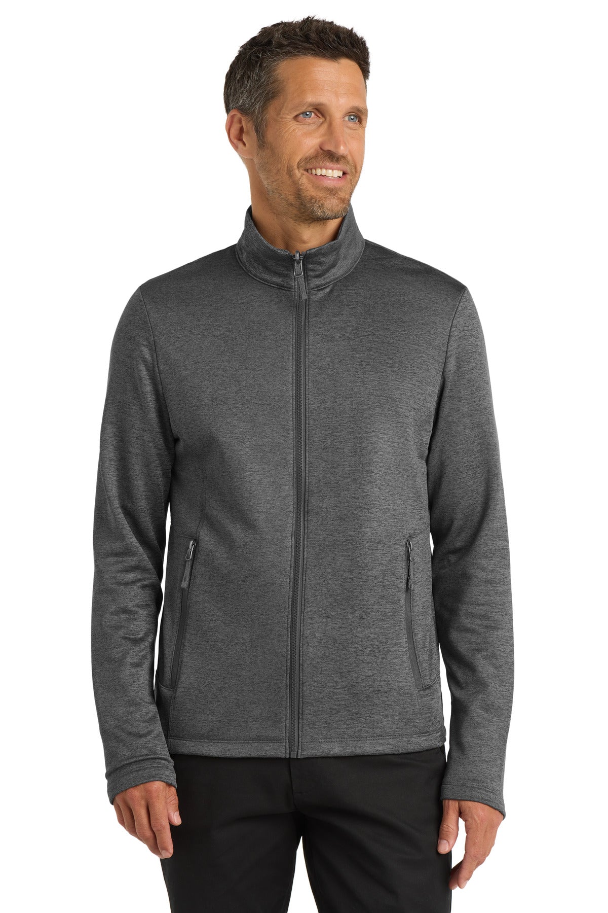 Custom Sterling Grey Heather Collective Striated Fleece Jacket F905, personalized by SanCanDo Swag in Argyle, TX