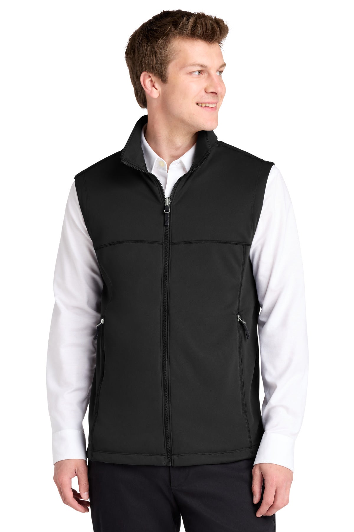 Custom Deep Black Collective Smooth Fleece Vest F906, personalized by SanCanDo Swag in Argyle, TX